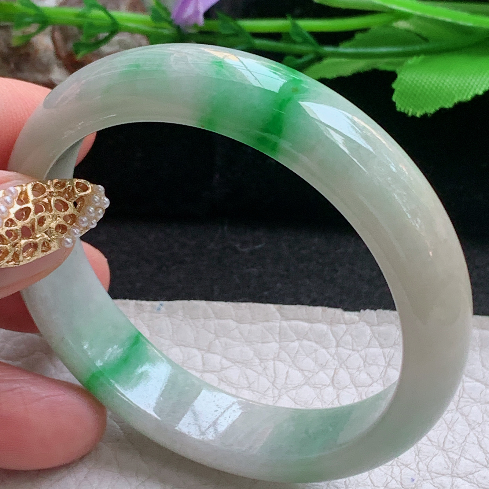 xx小圈口51*12.3*6.7平安镯 天然缅甸翡翠a货手镯飘阳绿秀气正圈玉镯子