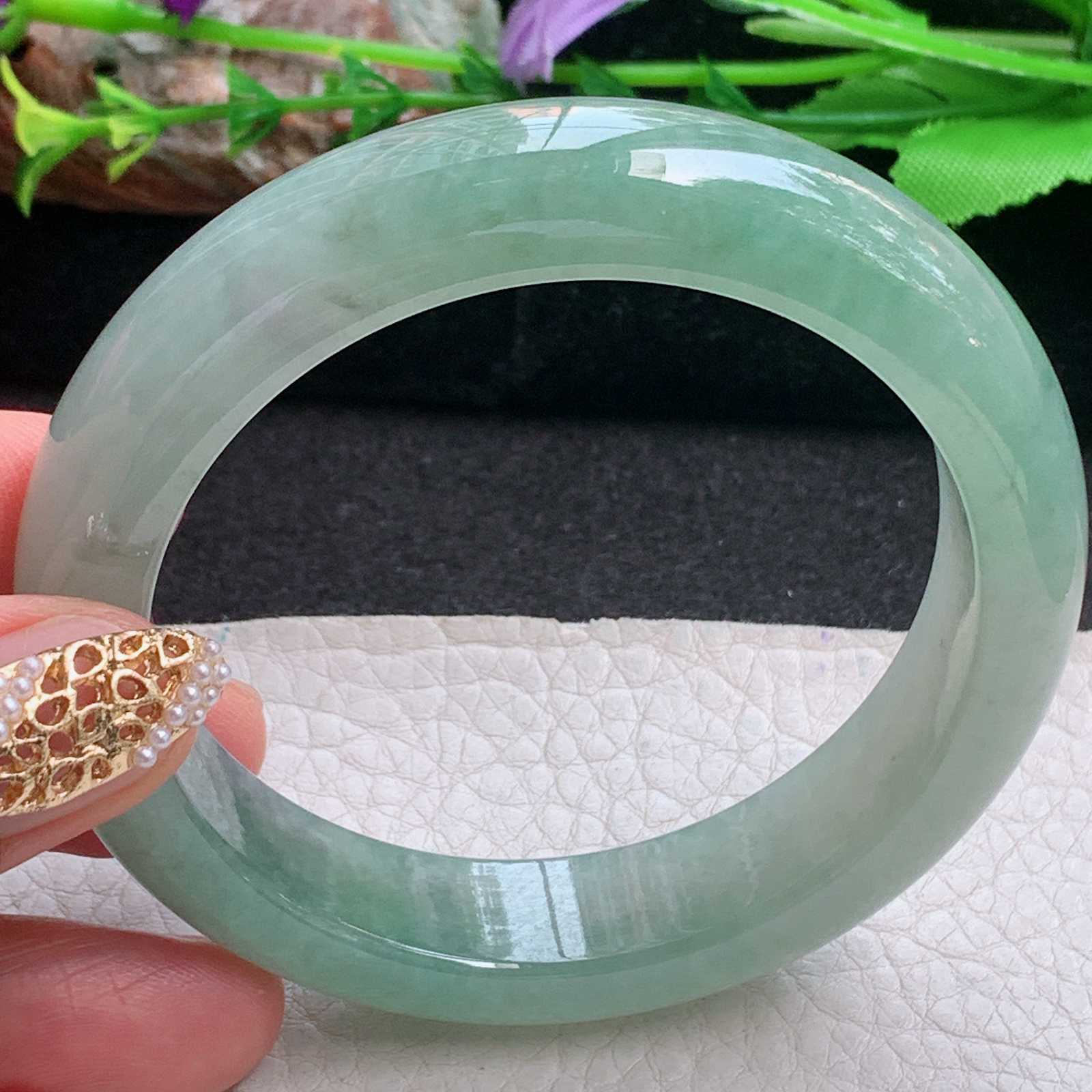 fx实拍56*13.5*9平安镯 天然缅甸翡翠a货手镯冰油晴绿正圈玉镯子