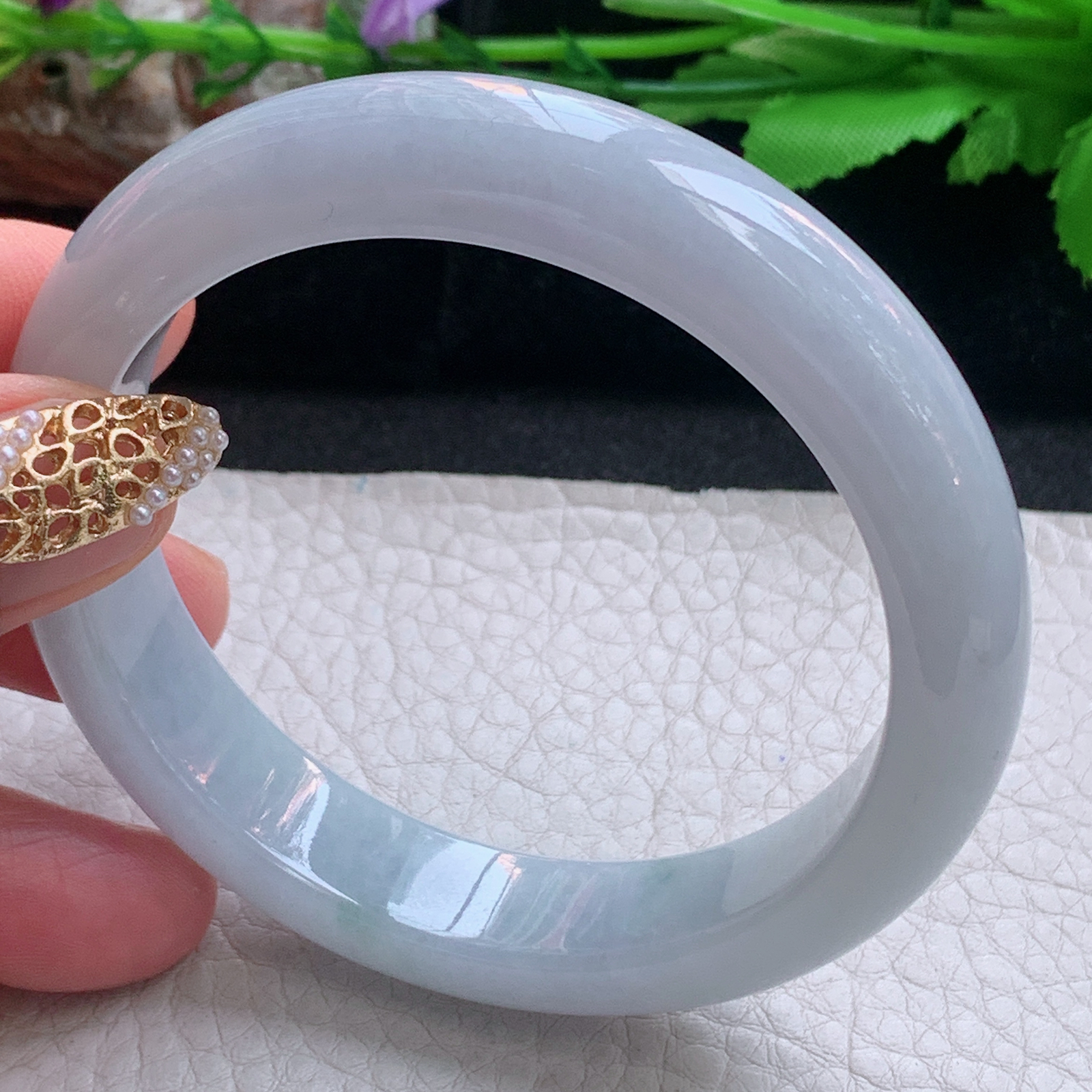 xx实拍57*12.7*8.3平安镯 天然缅甸翡翠a货手镯淡紫正圈玉手镯