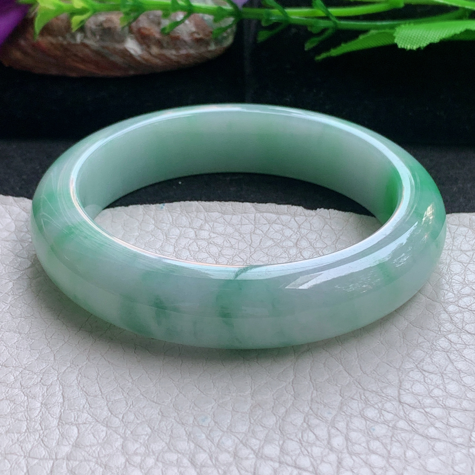 xc实拍57.5*14.2*9.5平安镯 天然缅甸翡翠a货手镯飘绿厚装正圈玉镯子