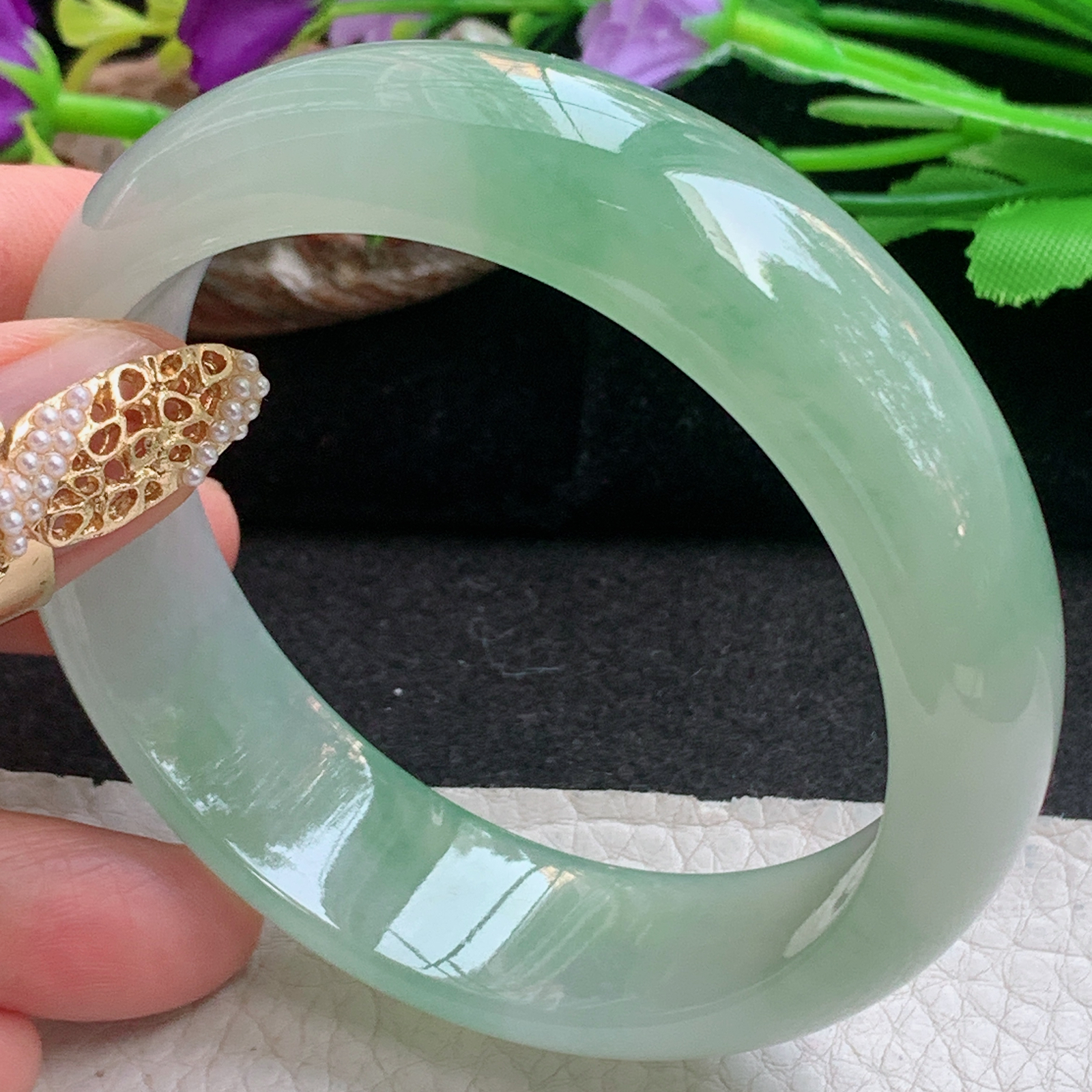 xc大圈口60*18*8.2轮胎镯 天然缅甸翡翠a货手镯冰绿厚装正圈玉镯子