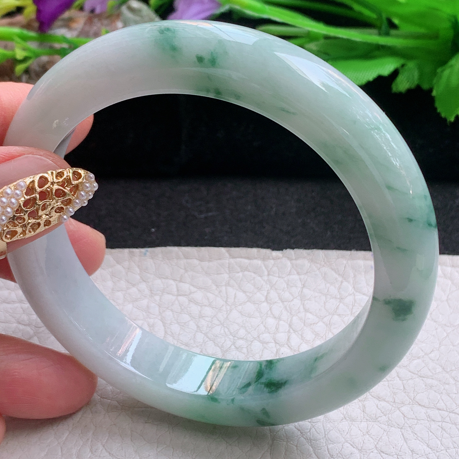 ee大圈口60.3*12.6*9.5平安镯 天然缅甸翡翠a货手镯飘花厚装正圈玉镯子