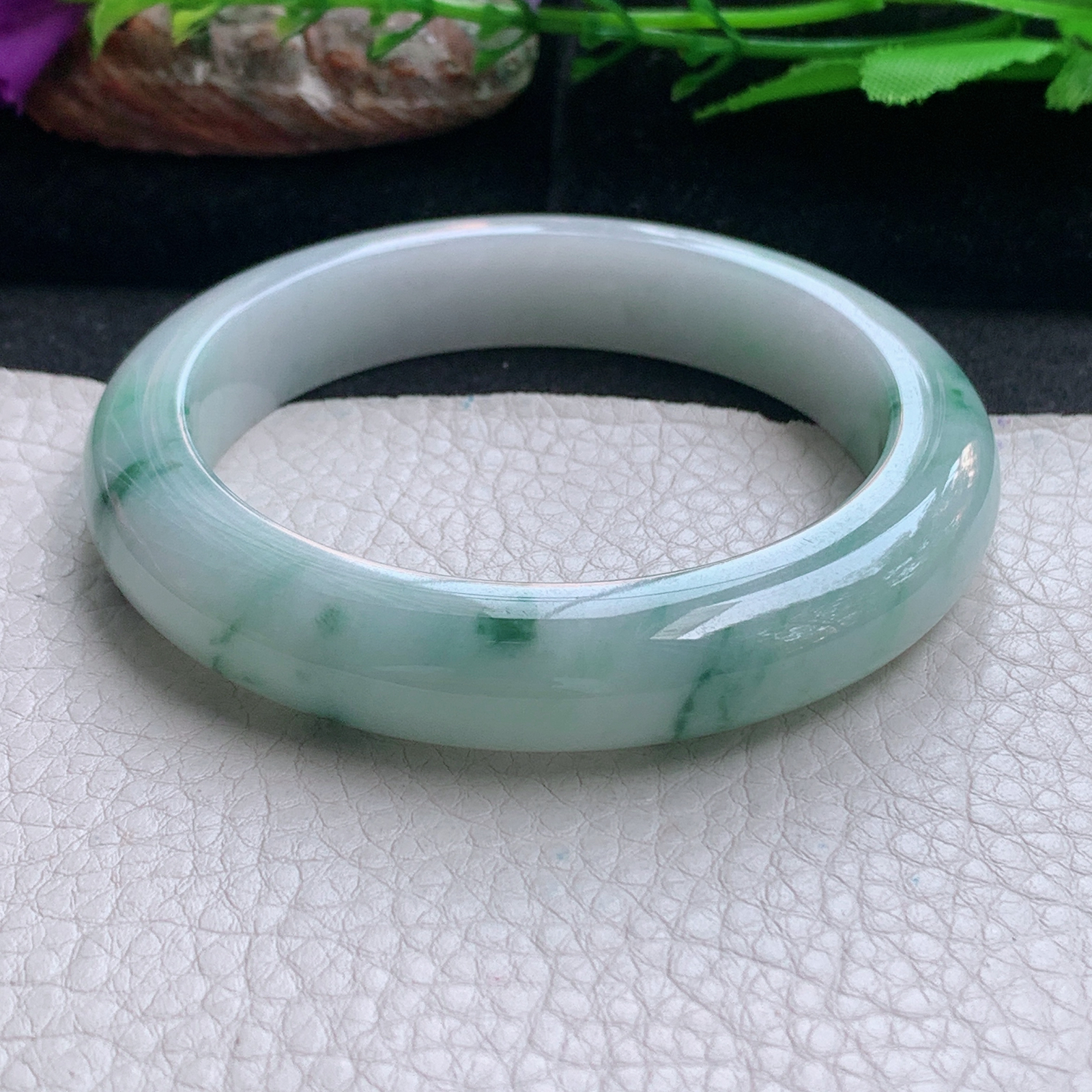 ee大圈口60.3*12.6*9.5平安镯 天然缅甸翡翠a货手镯飘花厚装正圈玉镯子