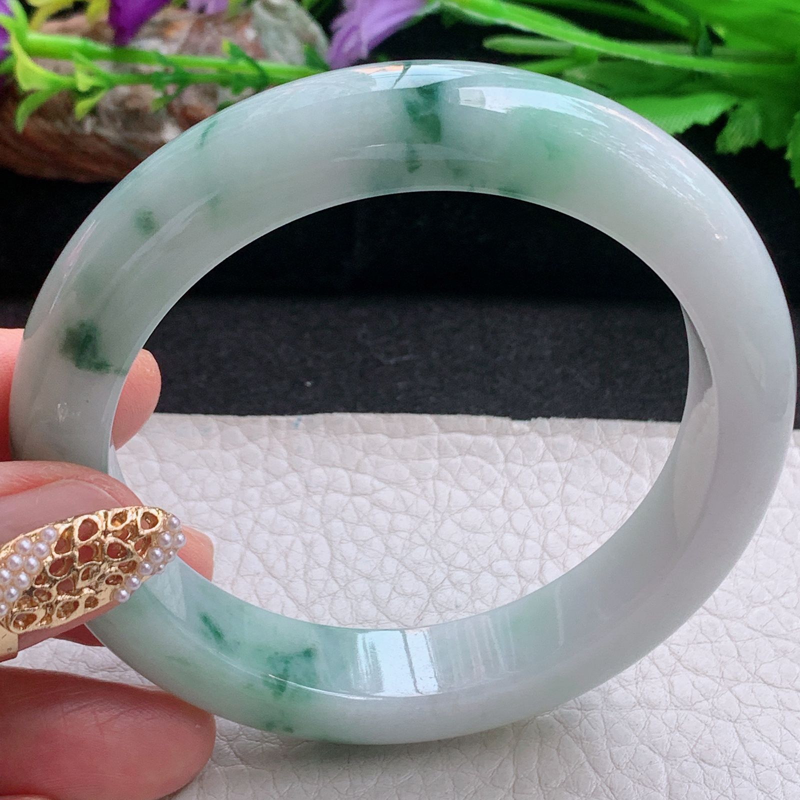 ee大圈口60.3*12.6*9.5平安镯 天然缅甸翡翠a货手镯飘花厚装正圈玉镯子