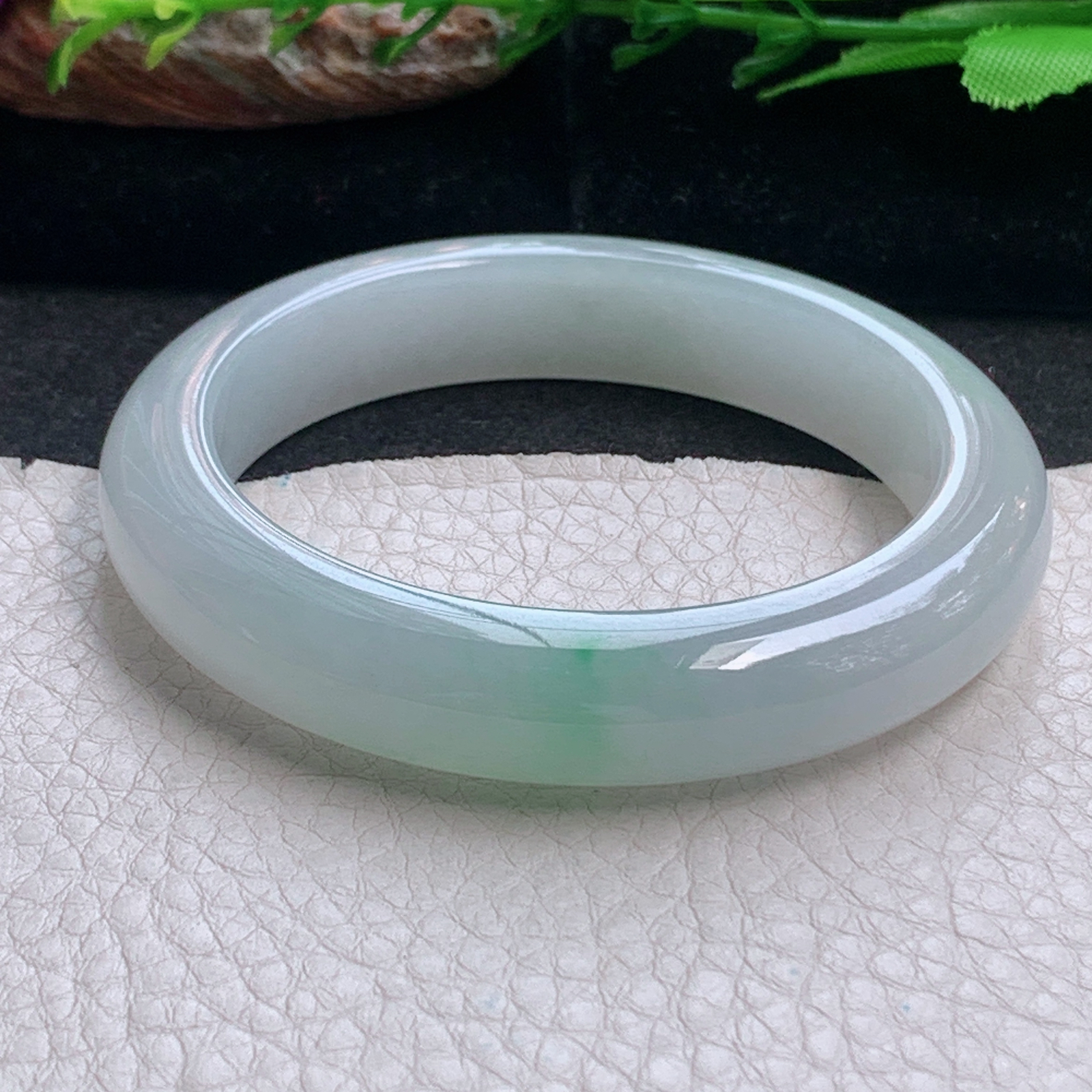 fx小圈口53*11.5*8.6平安镯 天然缅甸翡翠a货手镯白底青正圈玉镯子