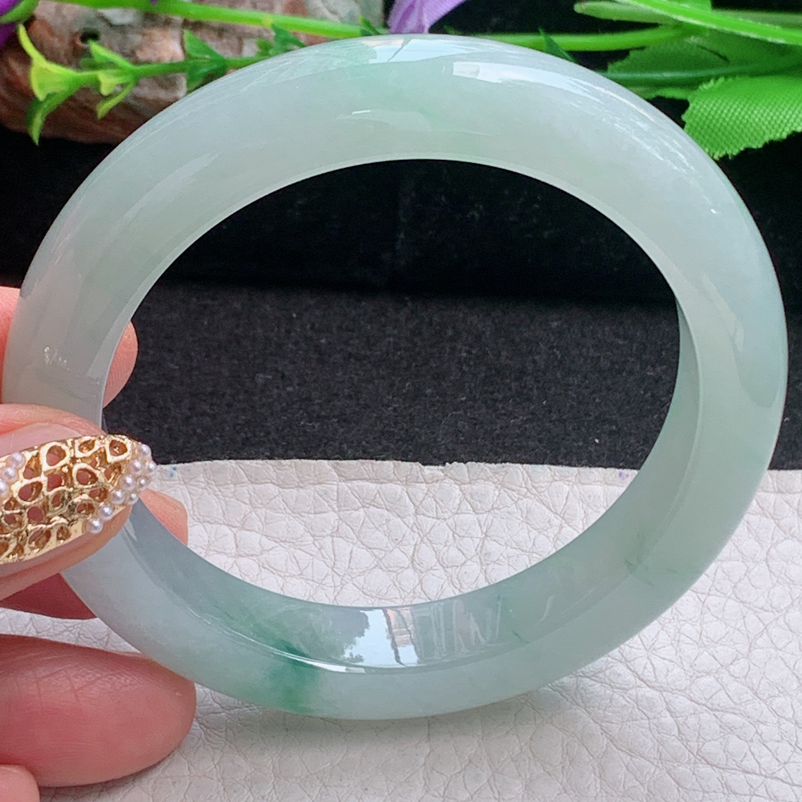 fx实拍56*11.5*9.2平安镯 天然缅甸翡翠a货手镯冰飘花正圈玉镯子