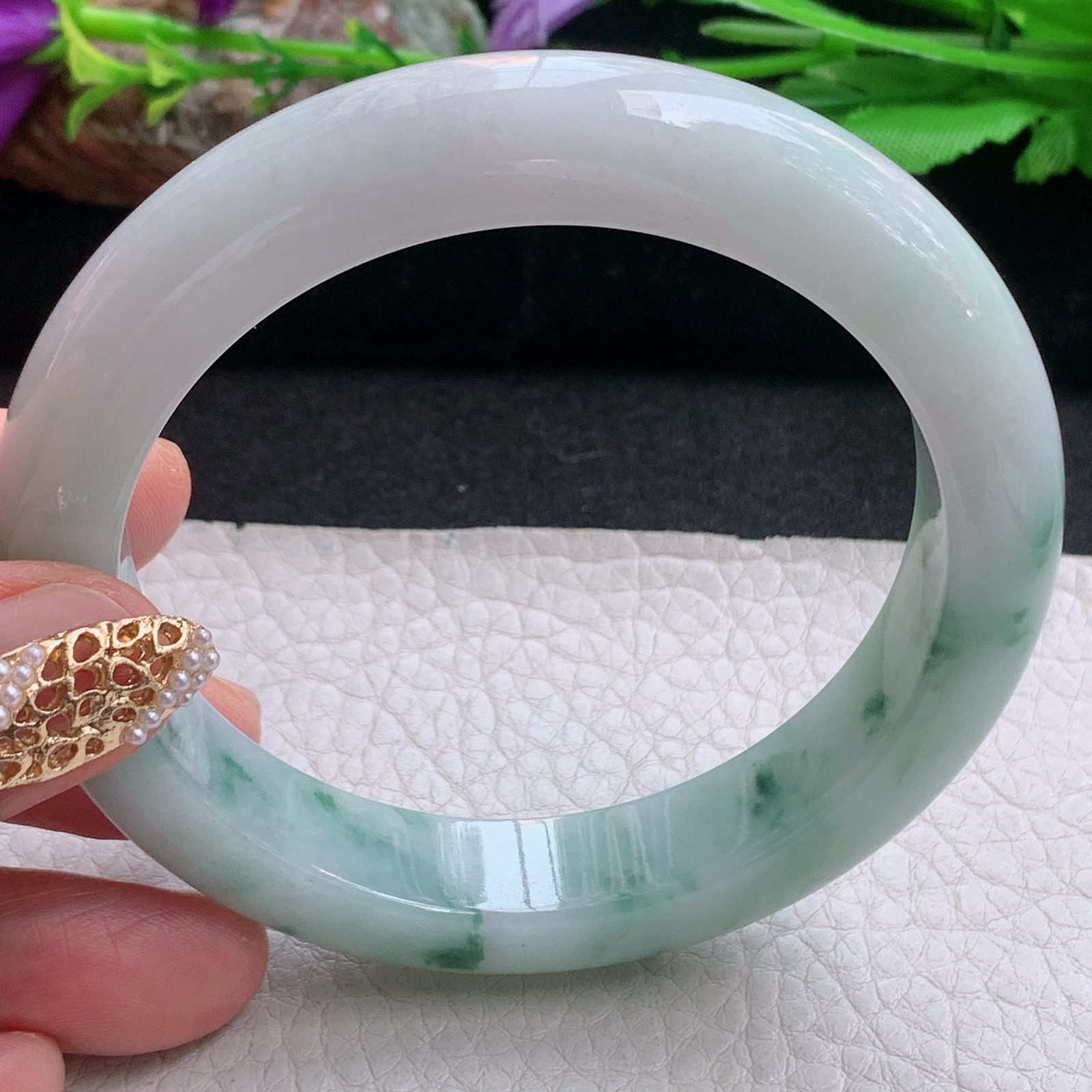 ee大圈口60.3*12.6*9.5平安镯 天然缅甸翡翠a货手镯飘花厚装正圈玉镯子