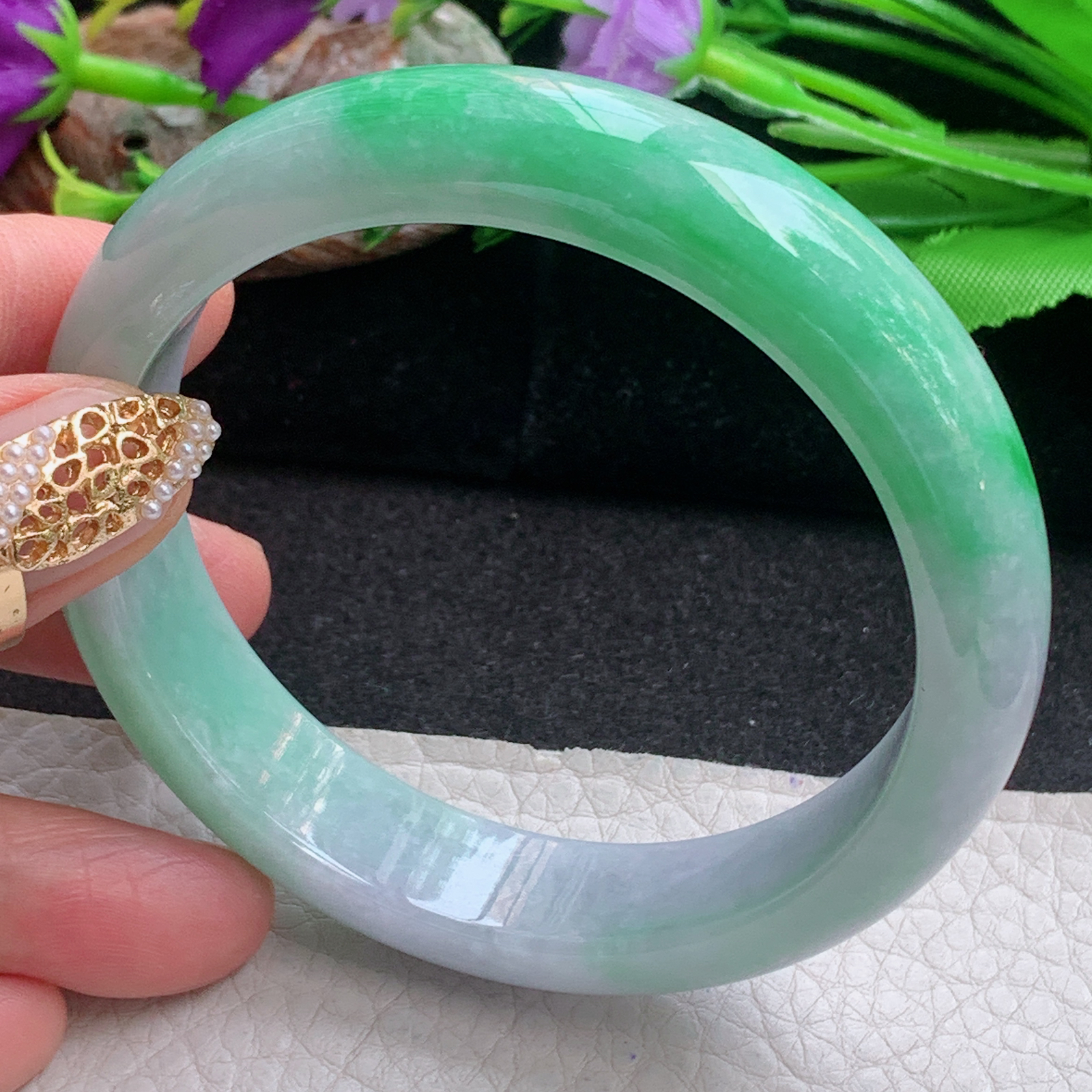 ss实拍55*13.5*9平安镯 天然缅甸翡翠a货手镯辣绿水润正圈玉镯子