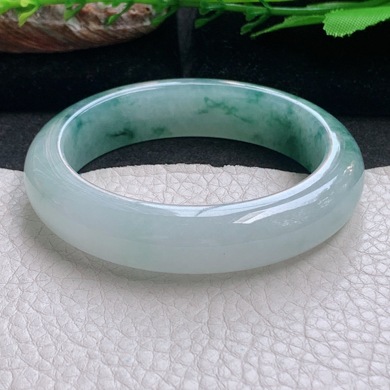 r小圈口51.5*12.8*8.2平安镯 天然缅甸翡翠a货手镯冰飘花秀气正圈玉镯子