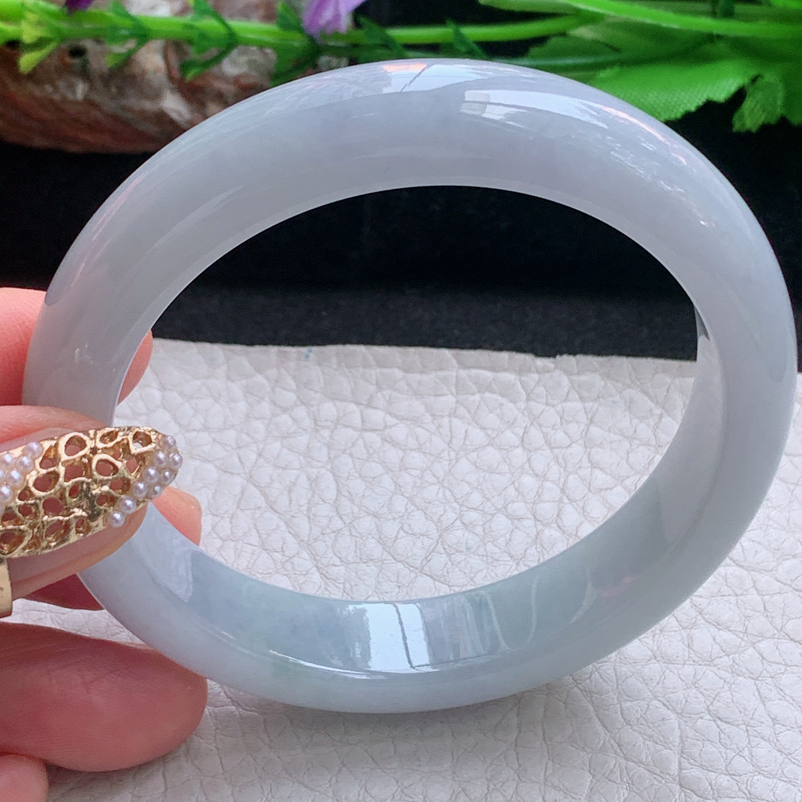 xx实拍57*12.7*8.3平安镯 天然缅甸翡翠a货手镯淡紫正圈玉手镯