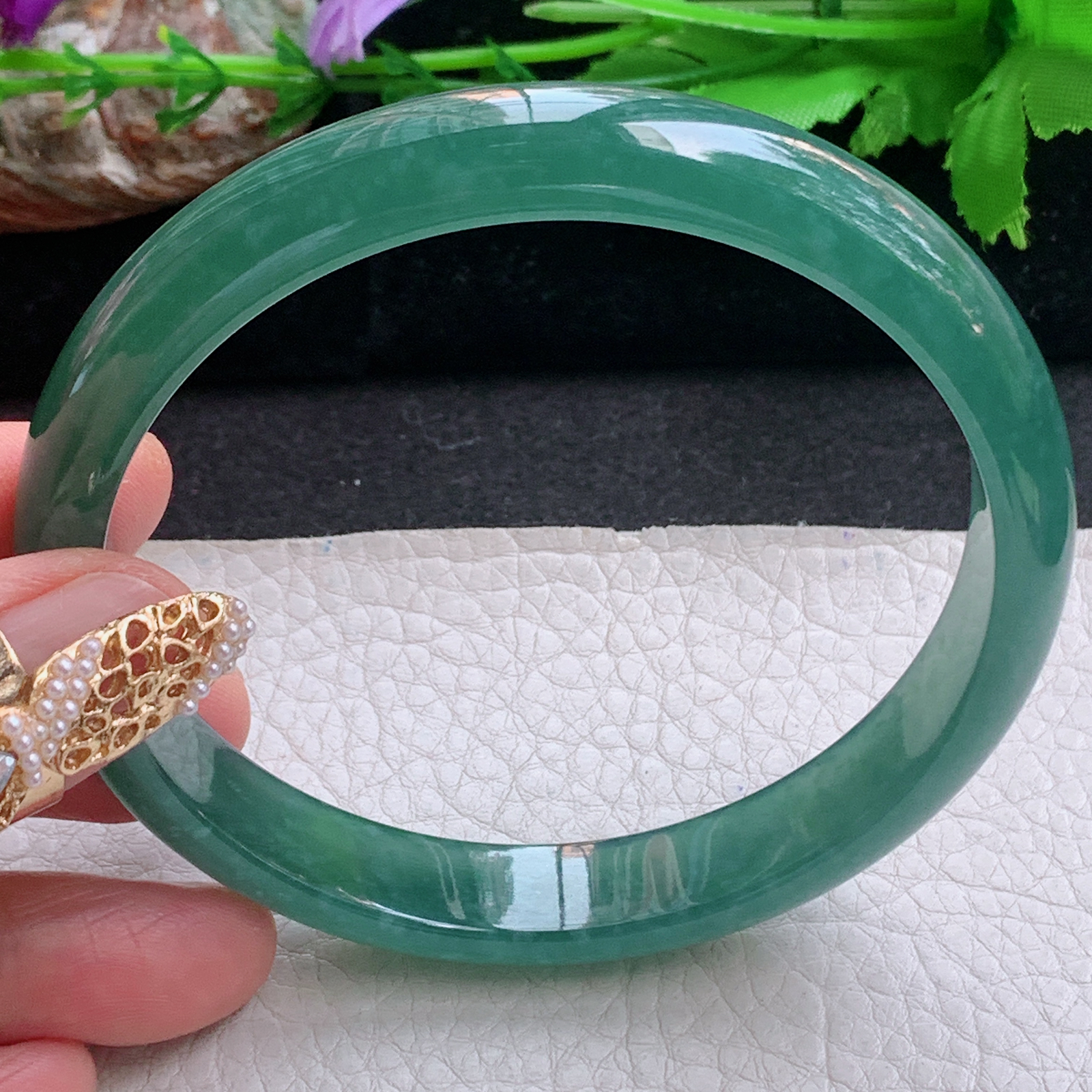 nc大圈口68*12*7.2平安镯 天然翡翠a货手镯冰蓝大气正圈玉镯子