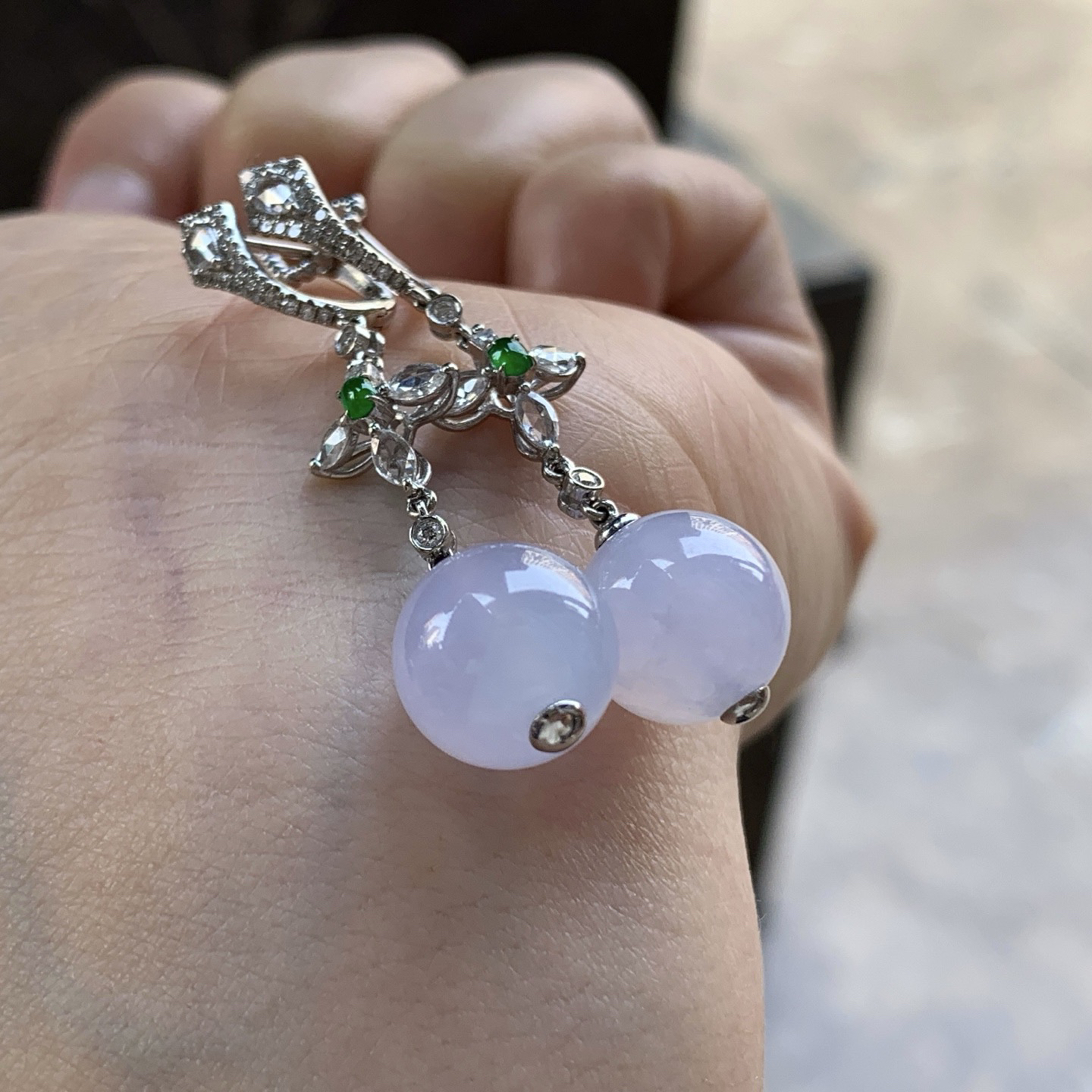 金钻镶嵌冰紫耳坠^_^水润