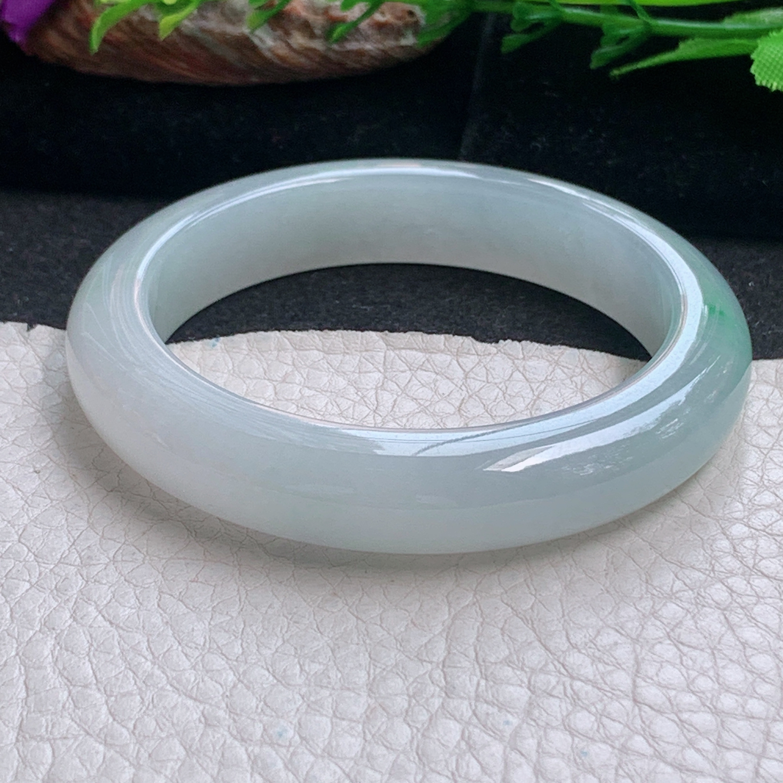 fx小圈口53*11.5*8.6平安镯 天然缅甸翡翠a货手镯白底青正圈玉镯子