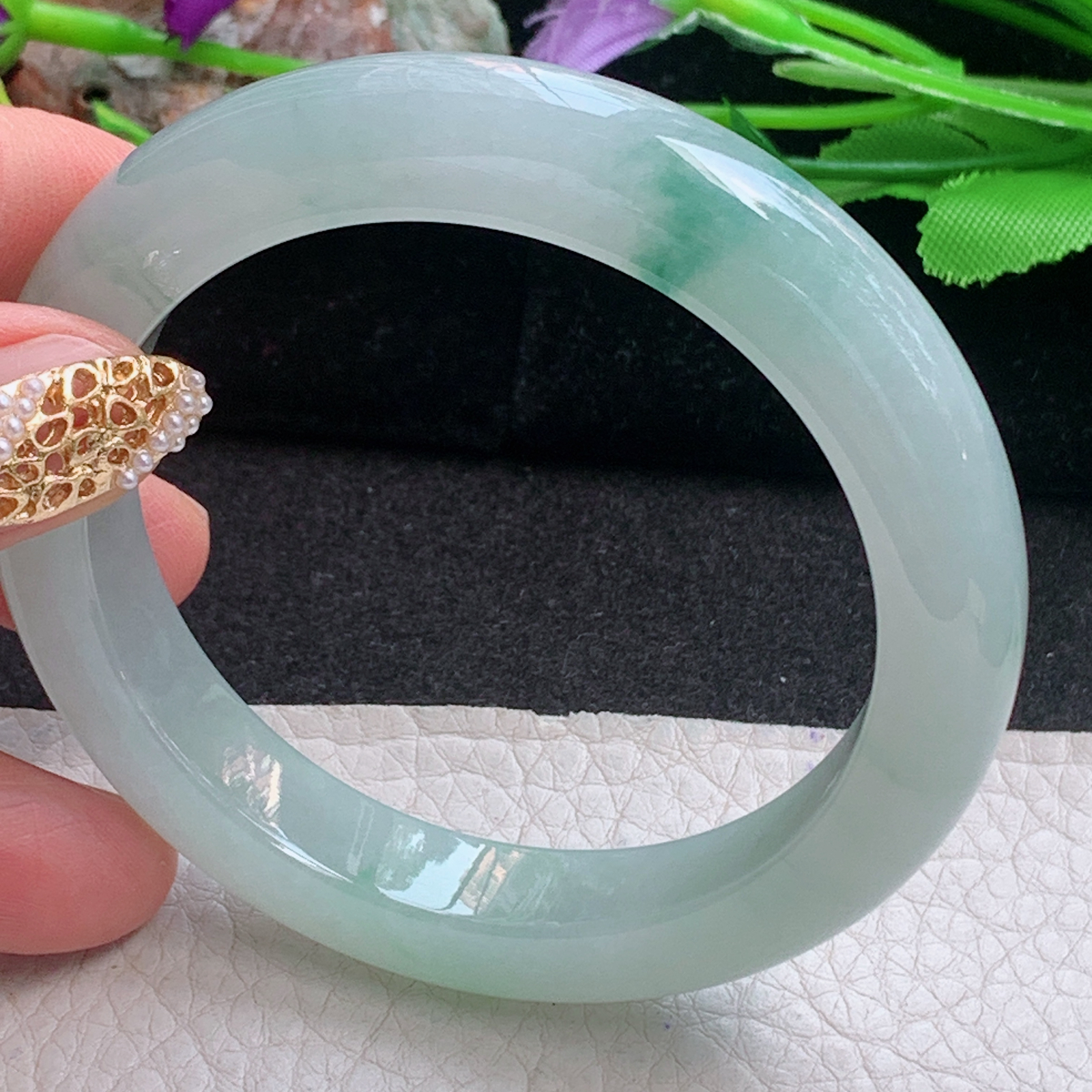 fx实拍56*11.5*9.2平安镯 天然缅甸翡翠a货手镯冰飘花正圈玉镯子