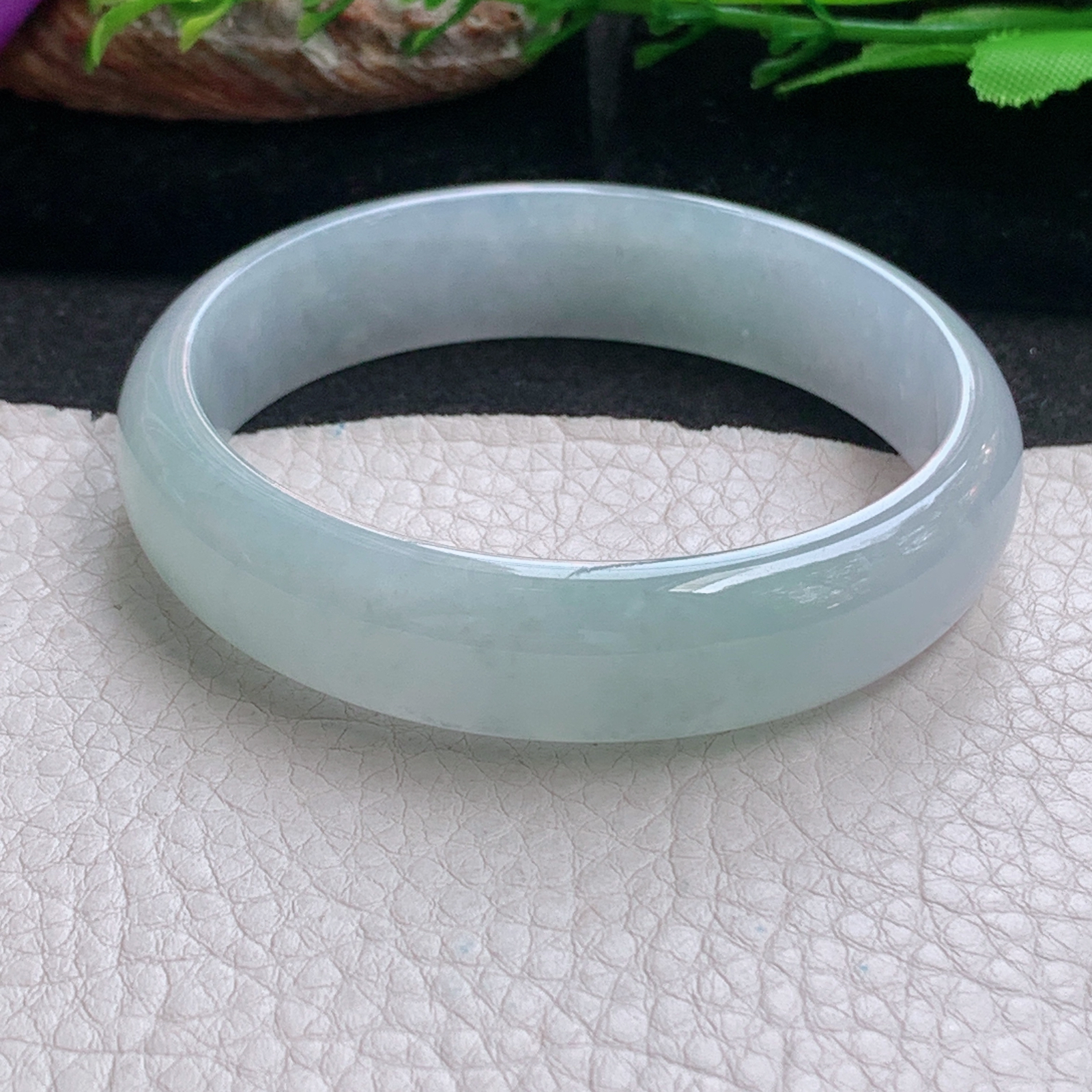 hy实拍56.8*13.8*6.5平安镯 天然缅甸翡翠a货手镯冰润浅绿正圈玉镯子