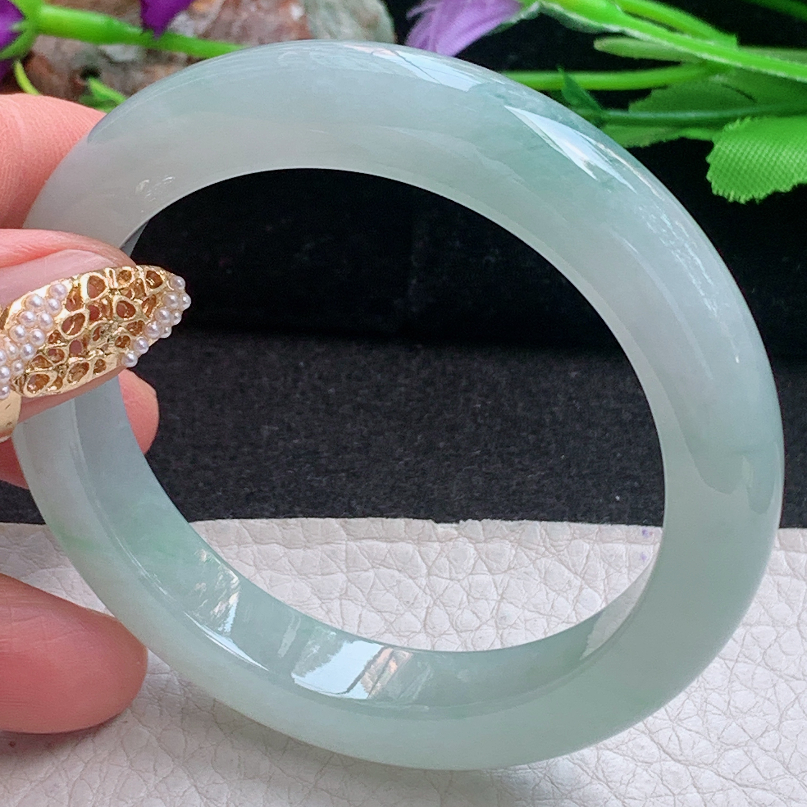 fx实拍56*11.5*9.2平安镯 天然缅甸翡翠a货手镯冰飘花正圈玉镯子