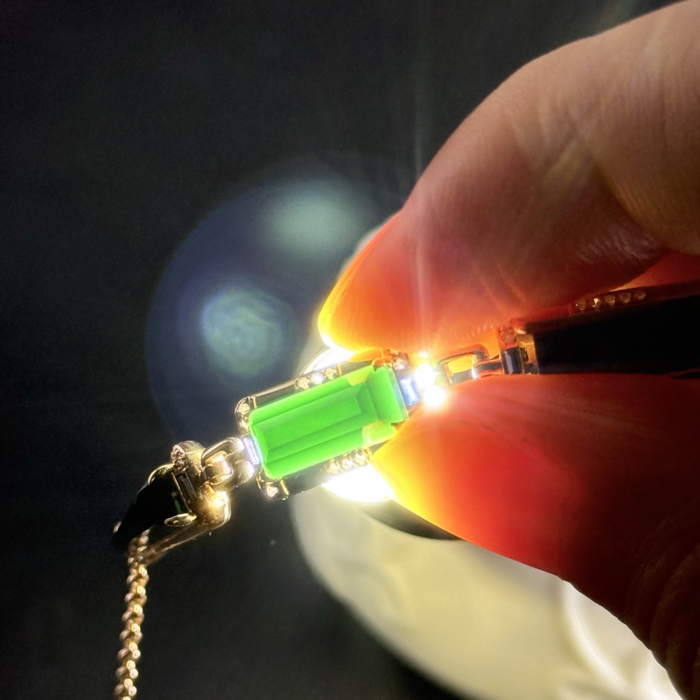 精品18k墨翠手链 种好色正 重金豪镶 打灯通透 油性十足 尺寸13.2