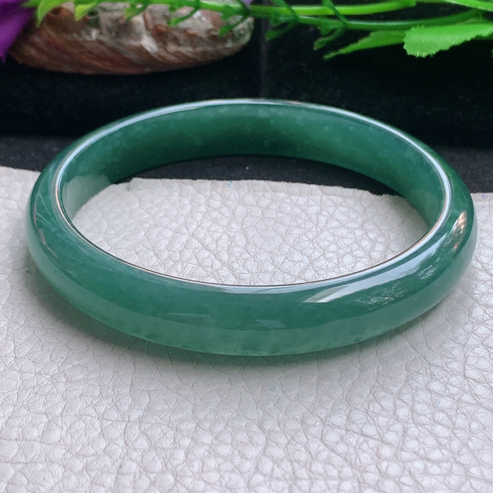 nc大圈口68*12*7.2平安镯 天然翡翠a货手镯冰蓝大气正圈玉镯子