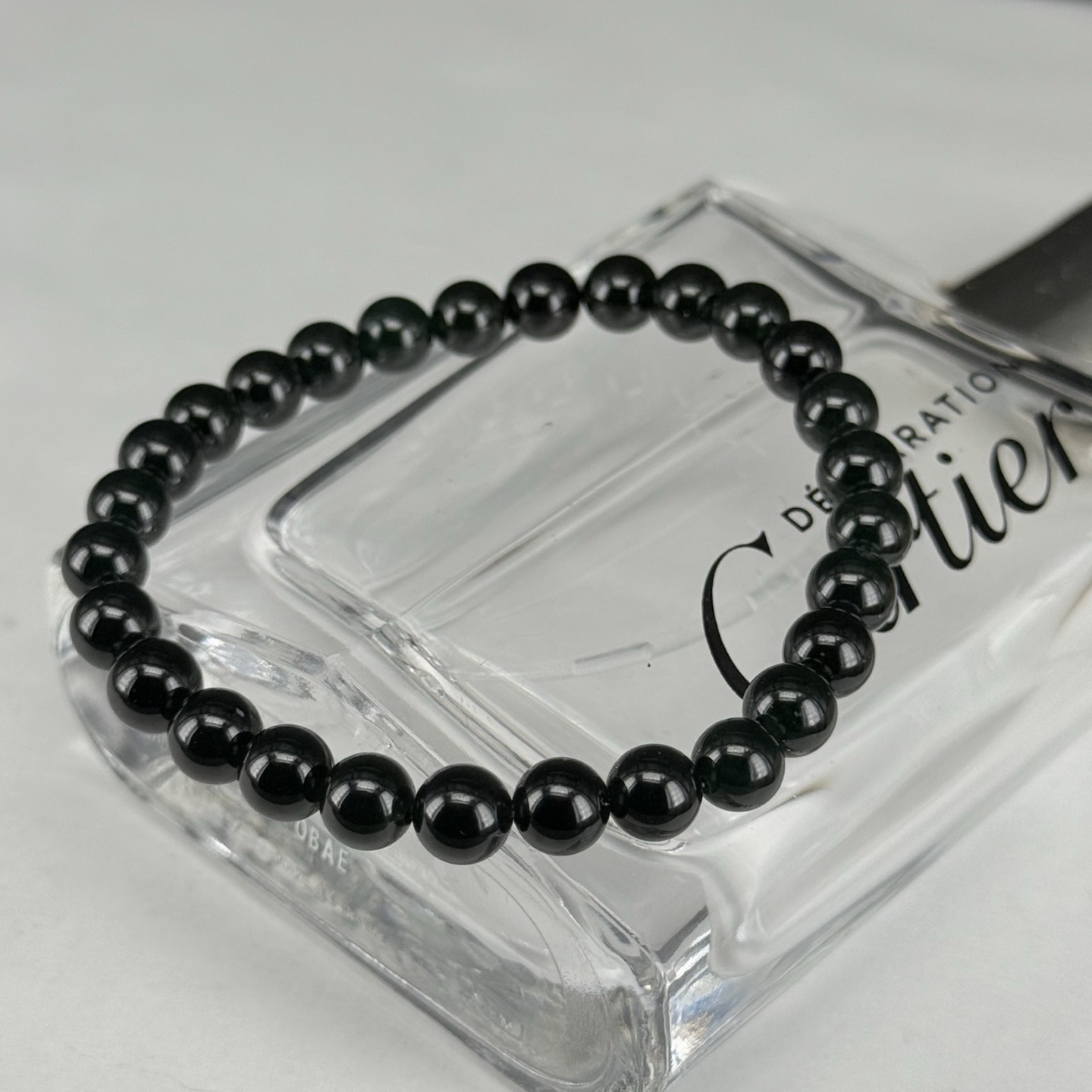 精品墨翠珠子手链 种好色正 黑度极好 打灯通透 油性十足 尺寸6.2