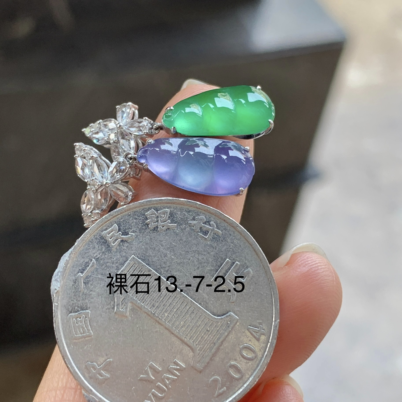 金钻镶嵌春带彩耳坠一对^_^鲜艳