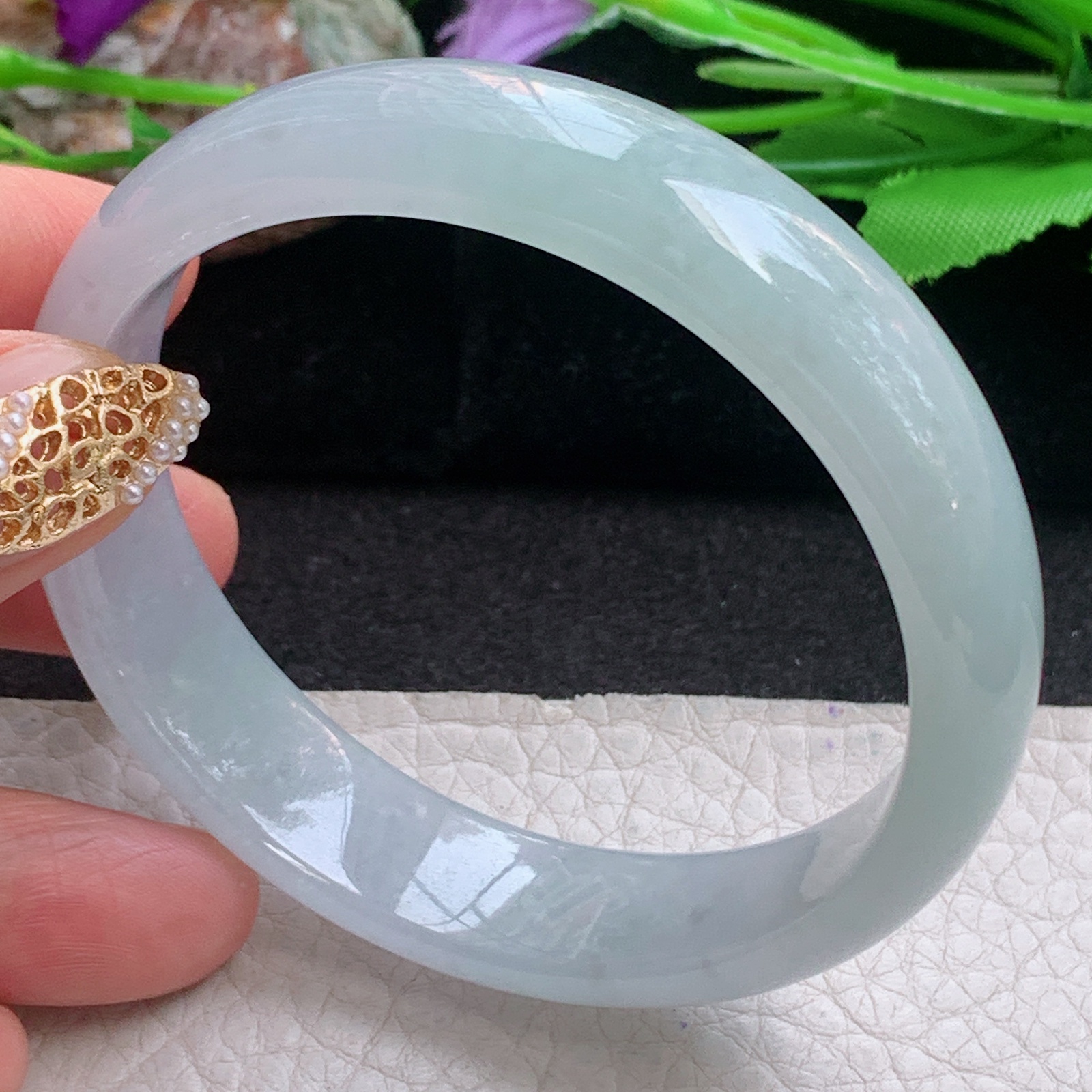 hy实拍56.8*13.8*6.5平安镯 天然缅甸翡翠a货手镯冰润浅绿正圈玉镯子