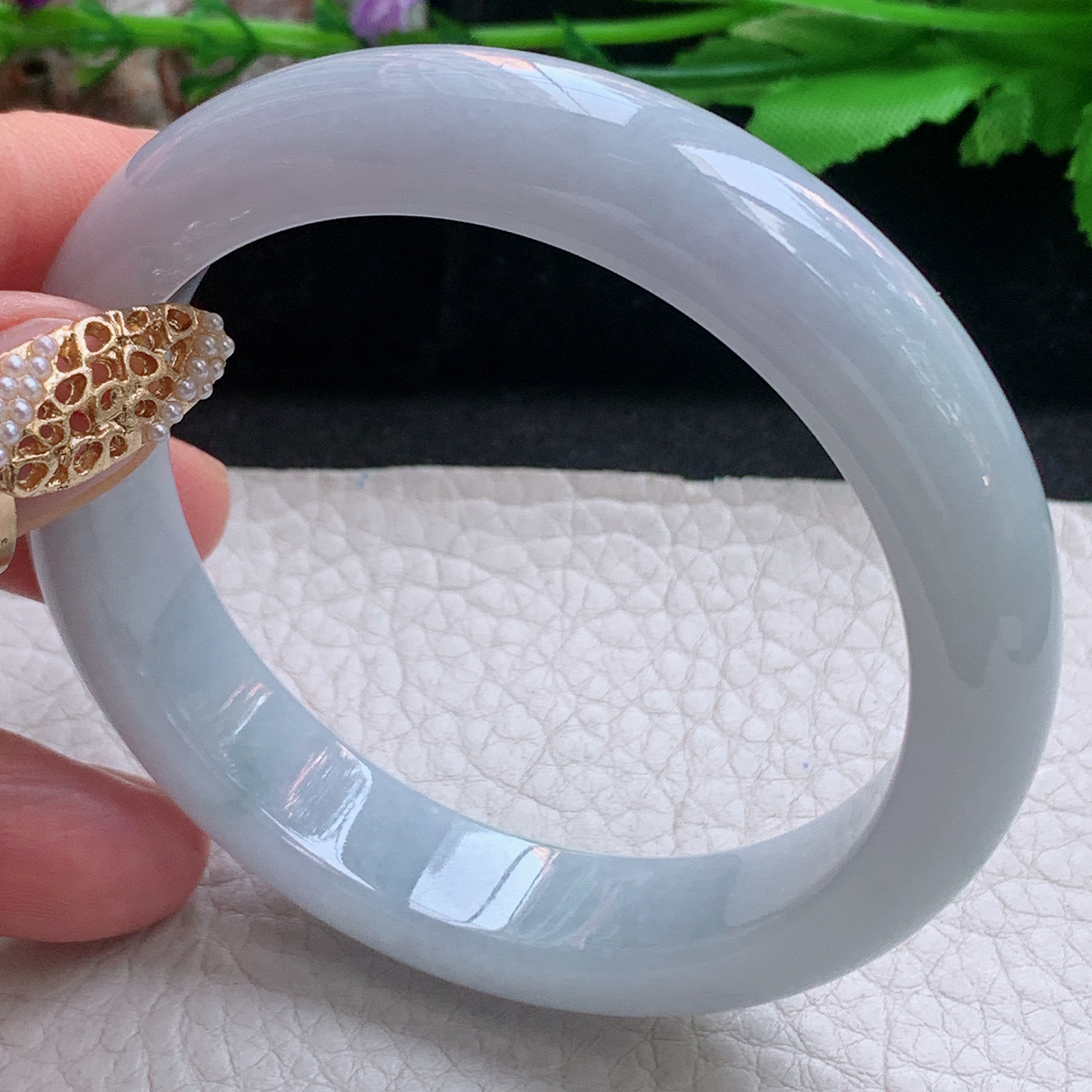 xx实拍57*12.7*8.3平安镯 天然缅甸翡翠a货手镯淡紫正圈玉手镯