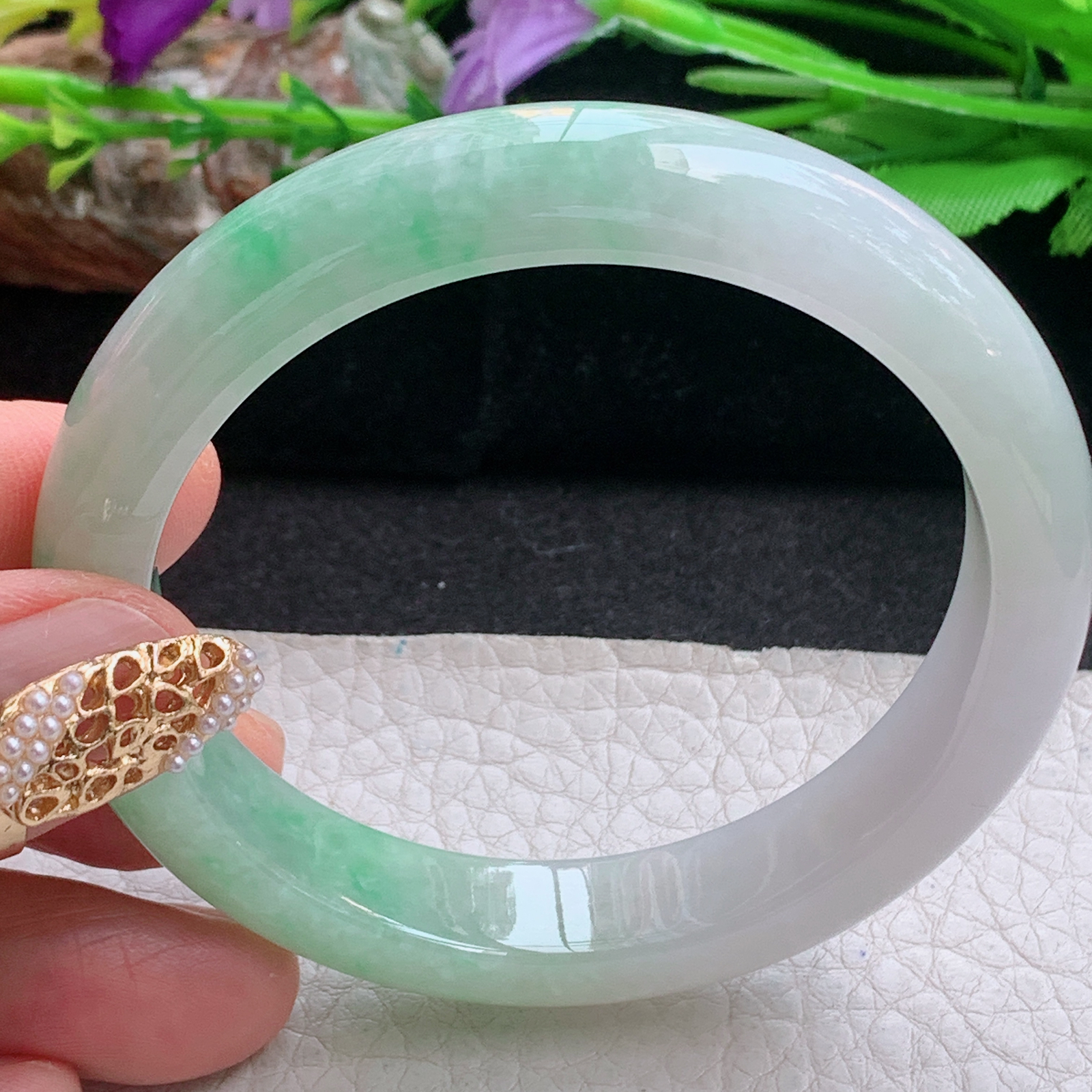 ee清爽款56*11.6*8.2平安镯 天然缅甸翡翠a货手镯飘绿水润正圈玉镯子