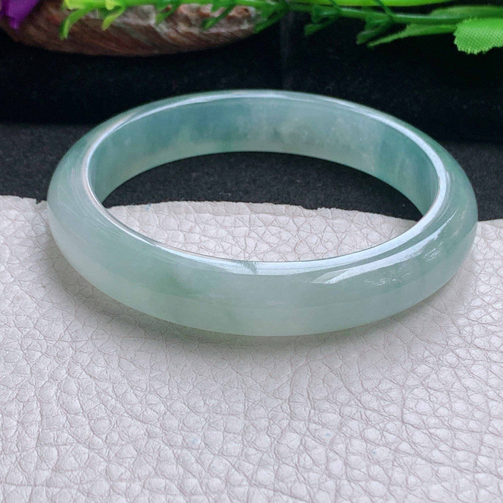 js实拍58.8*11.8*8平安镯 天然缅甸翡翠a货手镯冰纯晴绿正圈玉镯子