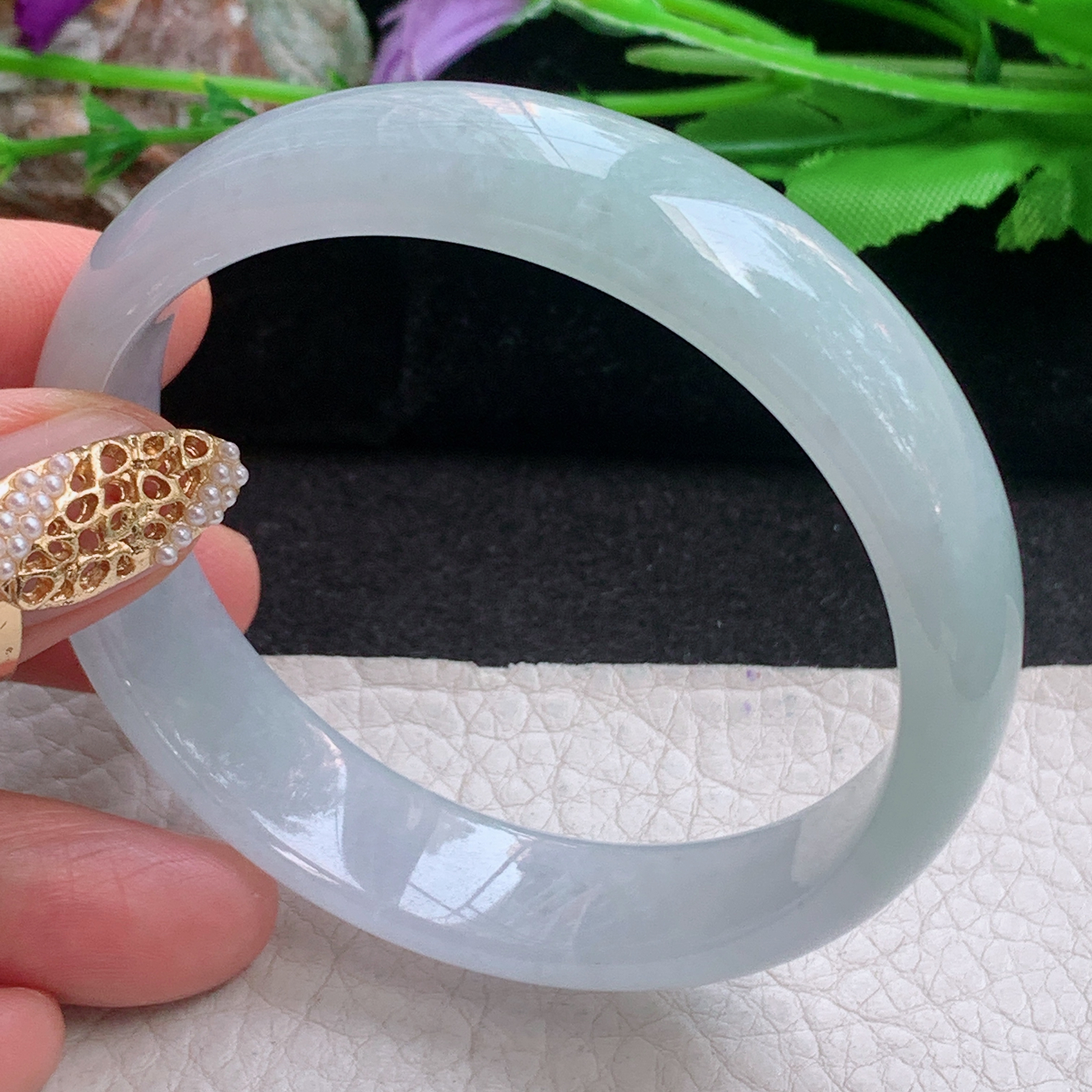 hy实拍56.8*13.8*6.5平安镯 天然缅甸翡翠a货手镯冰润浅绿正圈玉镯子