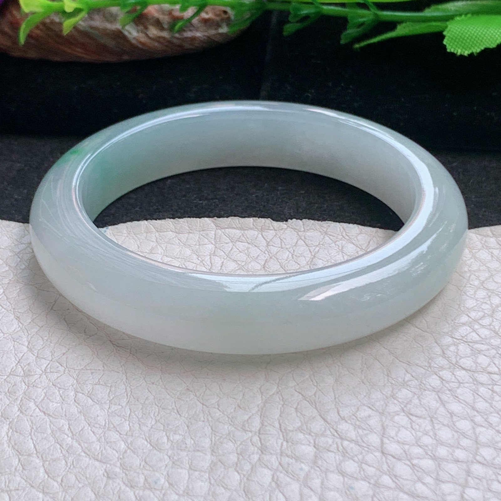 fx小圈口53*11.5*8.6平安镯 天然缅甸翡翠a货手镯白底青正圈玉镯子