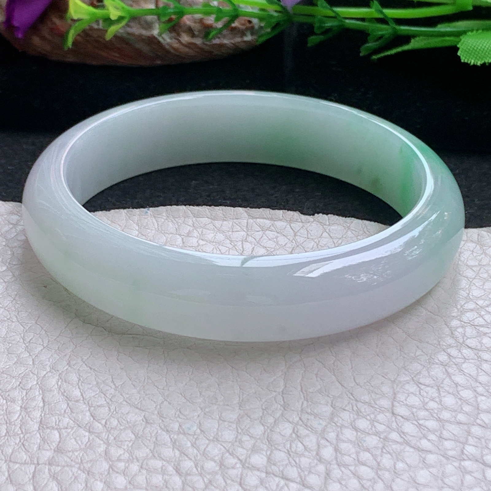 js大圈口61*14.3*7.8平安镯 天然缅甸翡翠a货手镯冰飘金丝阳阳正圈玉镯子