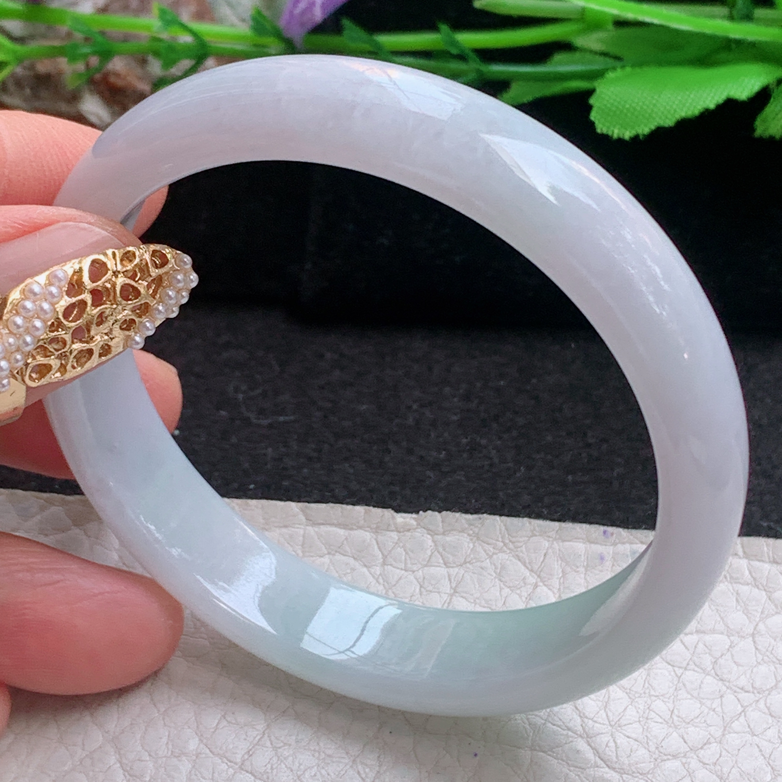 n清新款55*12.5*6.5平安镯 天然缅甸翡翠a货手镯清秀正圈玉镯子