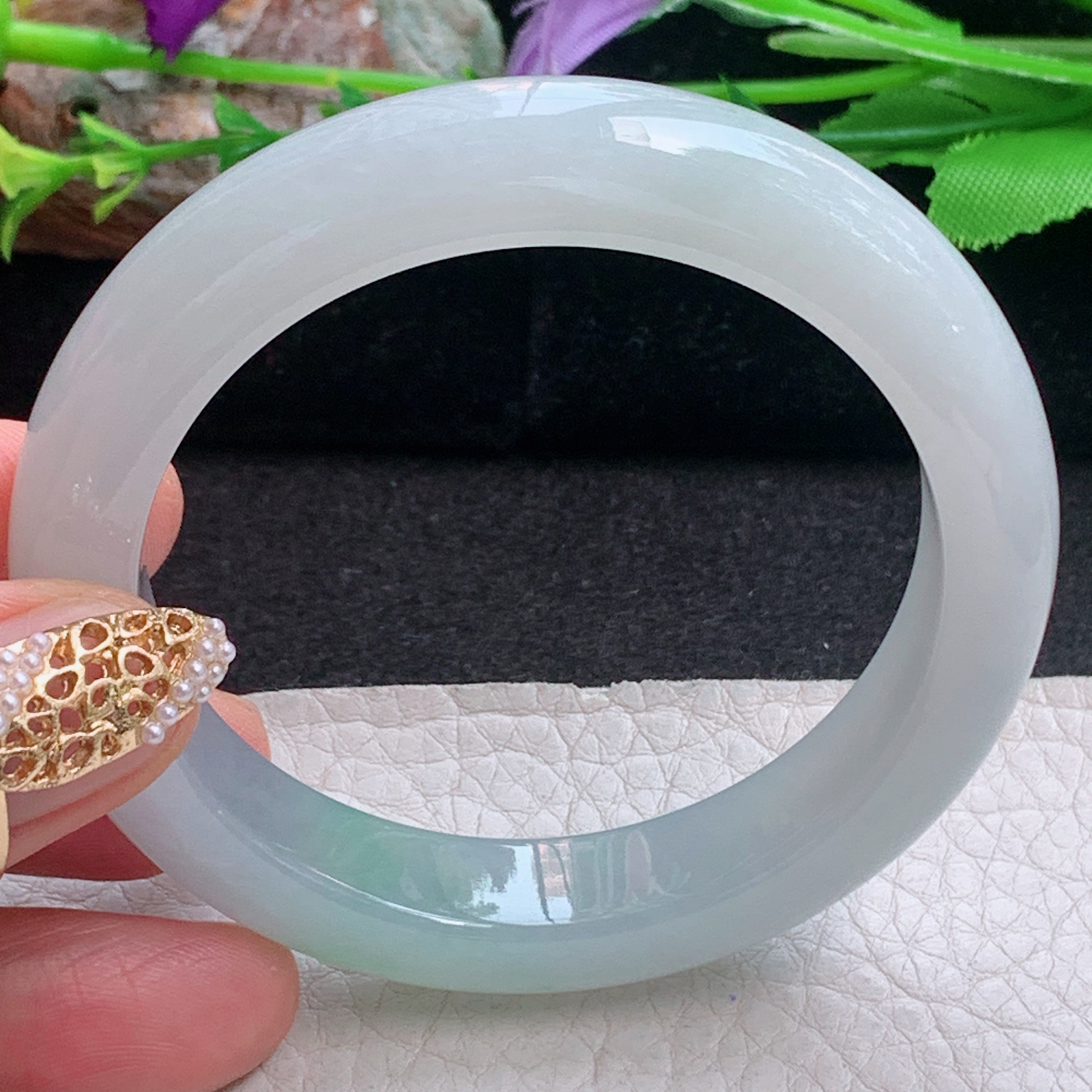 fx小圈口53*11.5*8.6平安镯 天然缅甸翡翠a货手镯白底青正圈玉镯子