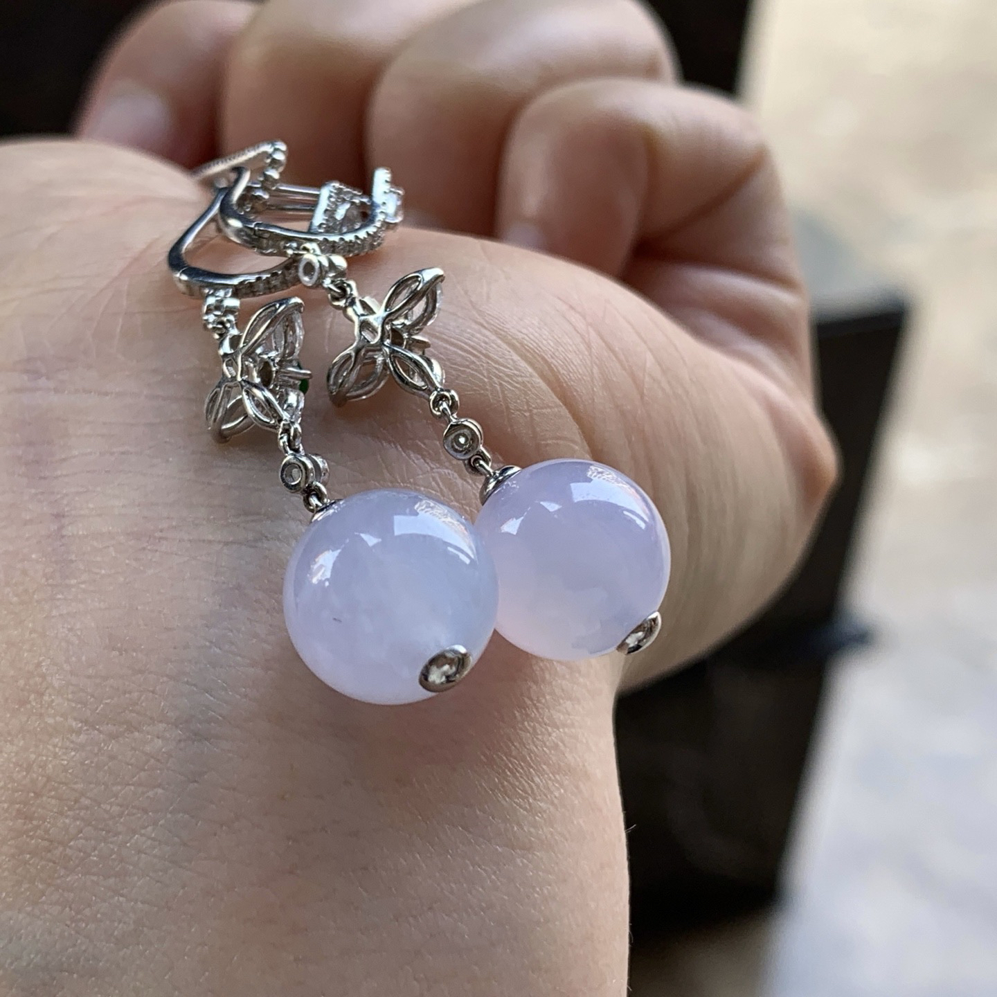 金钻镶嵌冰紫耳坠^_^水润