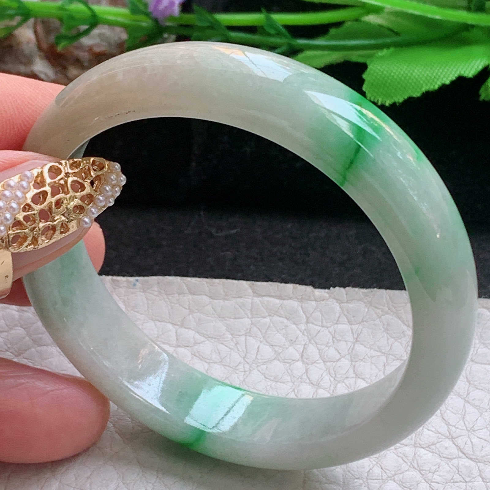 xx小圈口51*12.3*6.7平安镯 天然缅甸翡翠a货手镯飘阳绿秀气正圈玉镯子