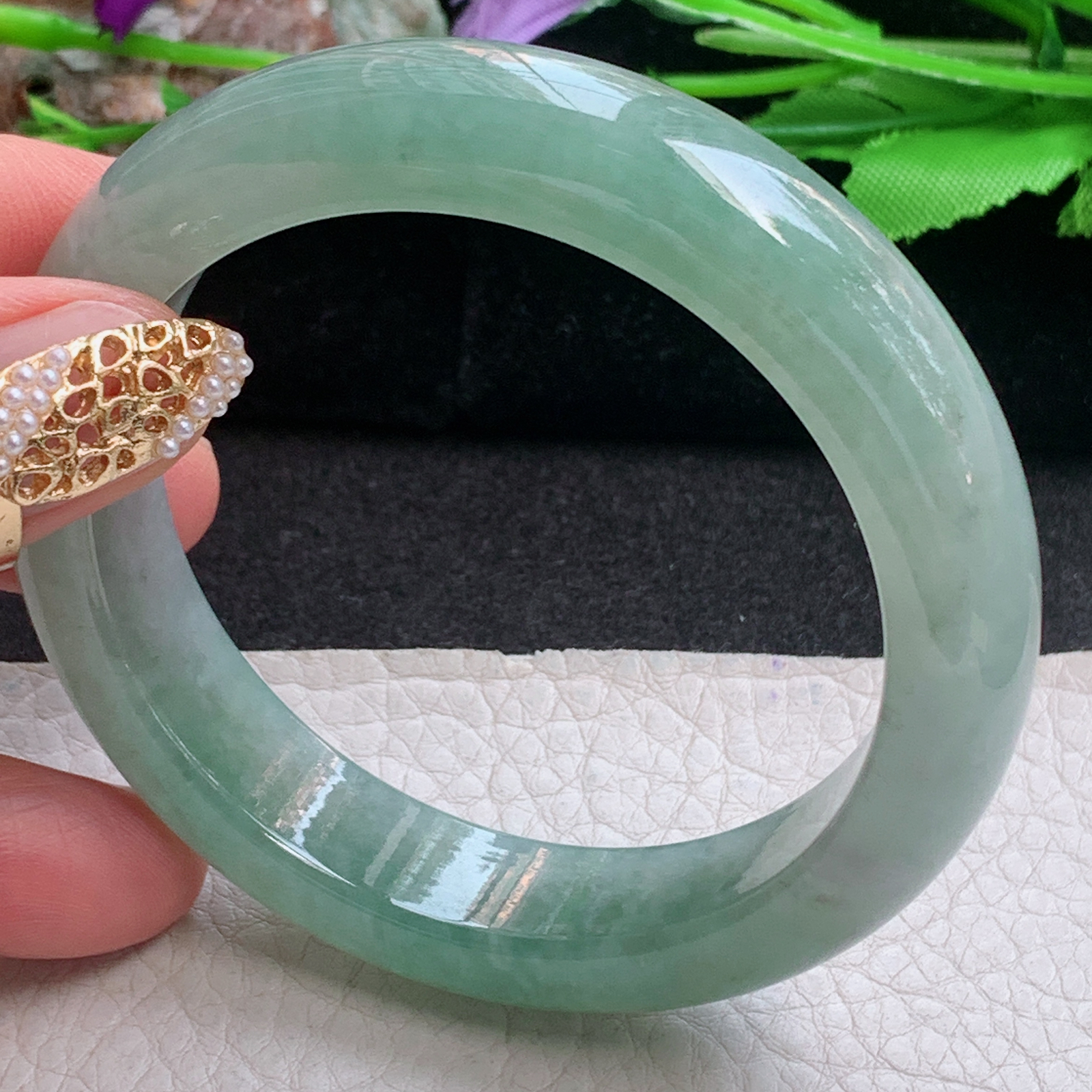 fx实拍56*13.5*9平安镯 天然缅甸翡翠a货手镯冰油晴绿正圈玉镯子