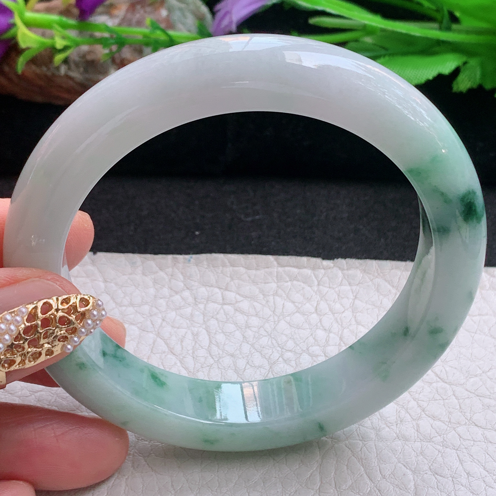 ee大圈口60.3*12.6*9.5平安镯 天然缅甸翡翠a货手镯飘花厚装正圈玉镯子