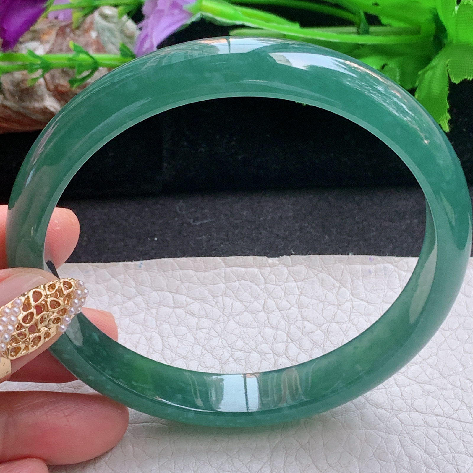 nc大圈口68*12*7.2平安镯 天然翡翠a货手镯冰蓝大气正圈玉镯子