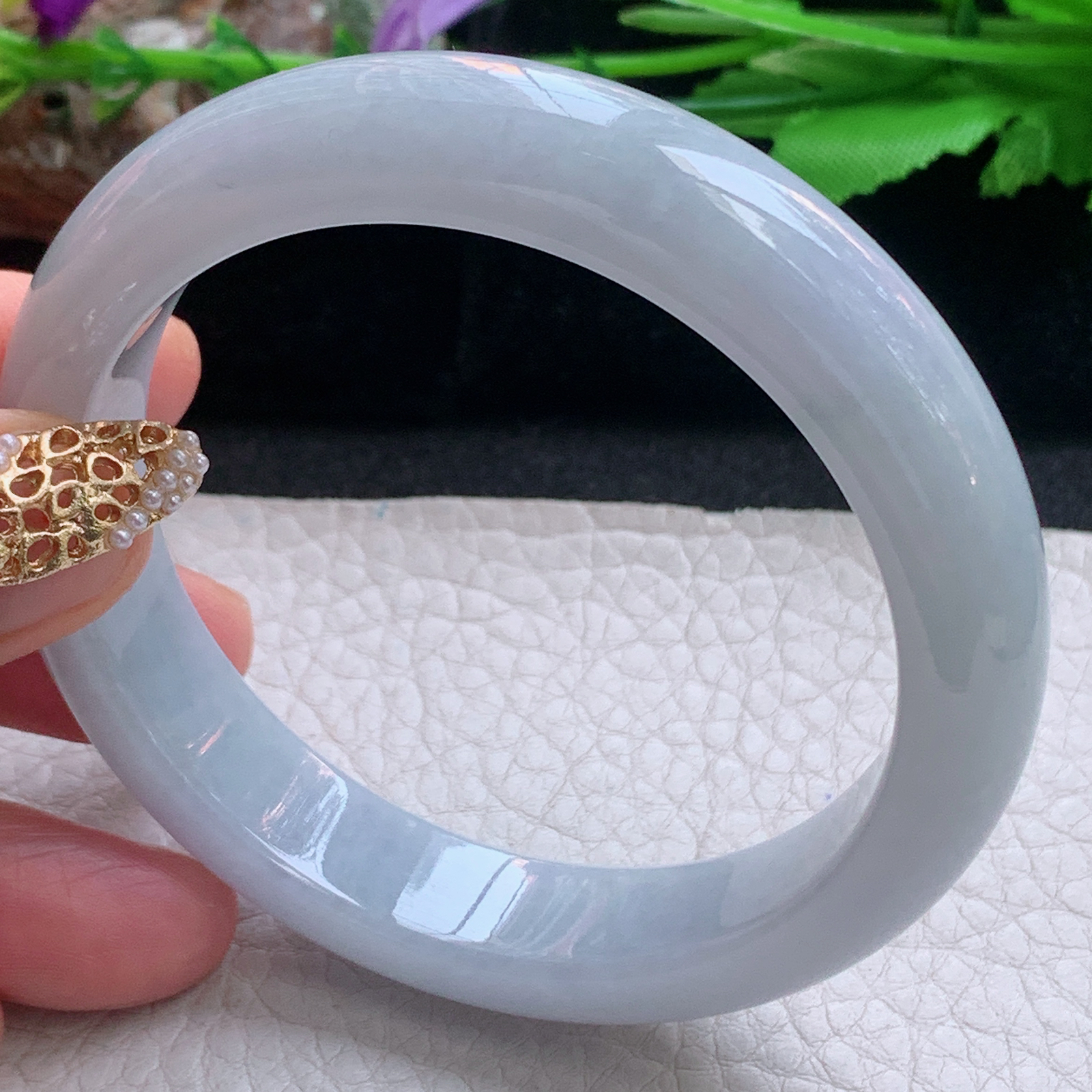 xx实拍57*12.7*8.3平安镯 天然缅甸翡翠a货手镯淡紫正圈玉手镯