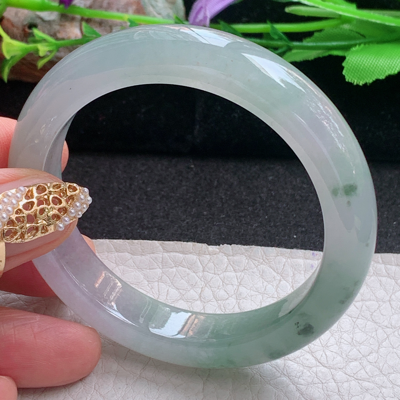 ss小圈口52*11.3*8.7平安镯 天然缅甸翡翠a货手镯冰飘花秀气 正圈玉镯子