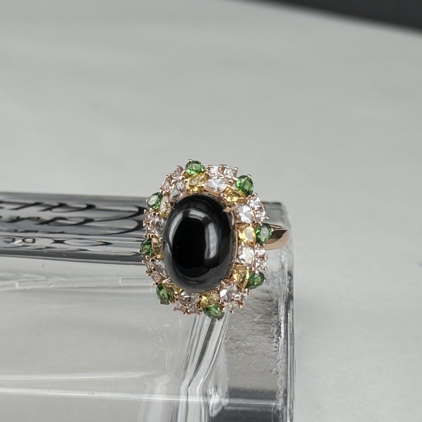 精品18k墨翠豪华大女戒 种好色正 黑度极好 打灯通透 油性十足 尺寸12.9