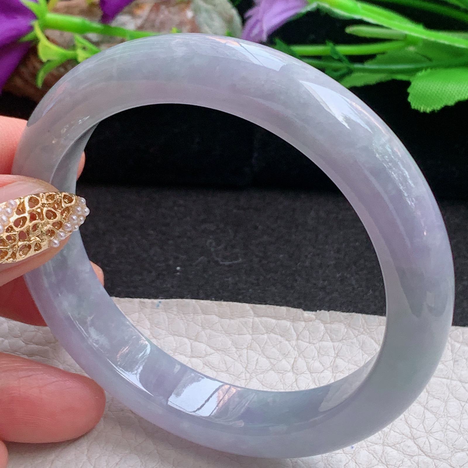 z实拍58.5*12.5*8.5平安镯 天然缅甸翡翠a货手镯紫罗兰正圈玉镯子