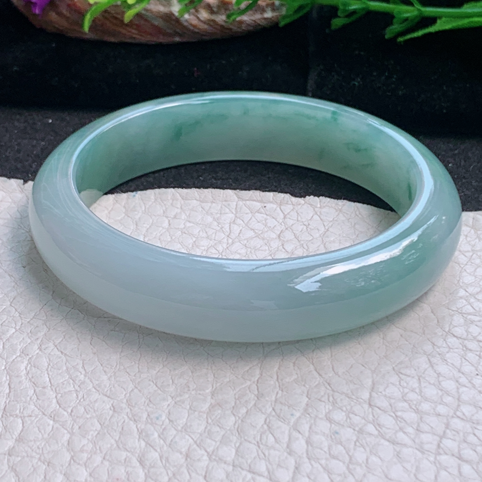 h飘逸款56.5*13*7.8平安镯 天然缅甸翡翠a货手镯冰飘花正圈玉镯子