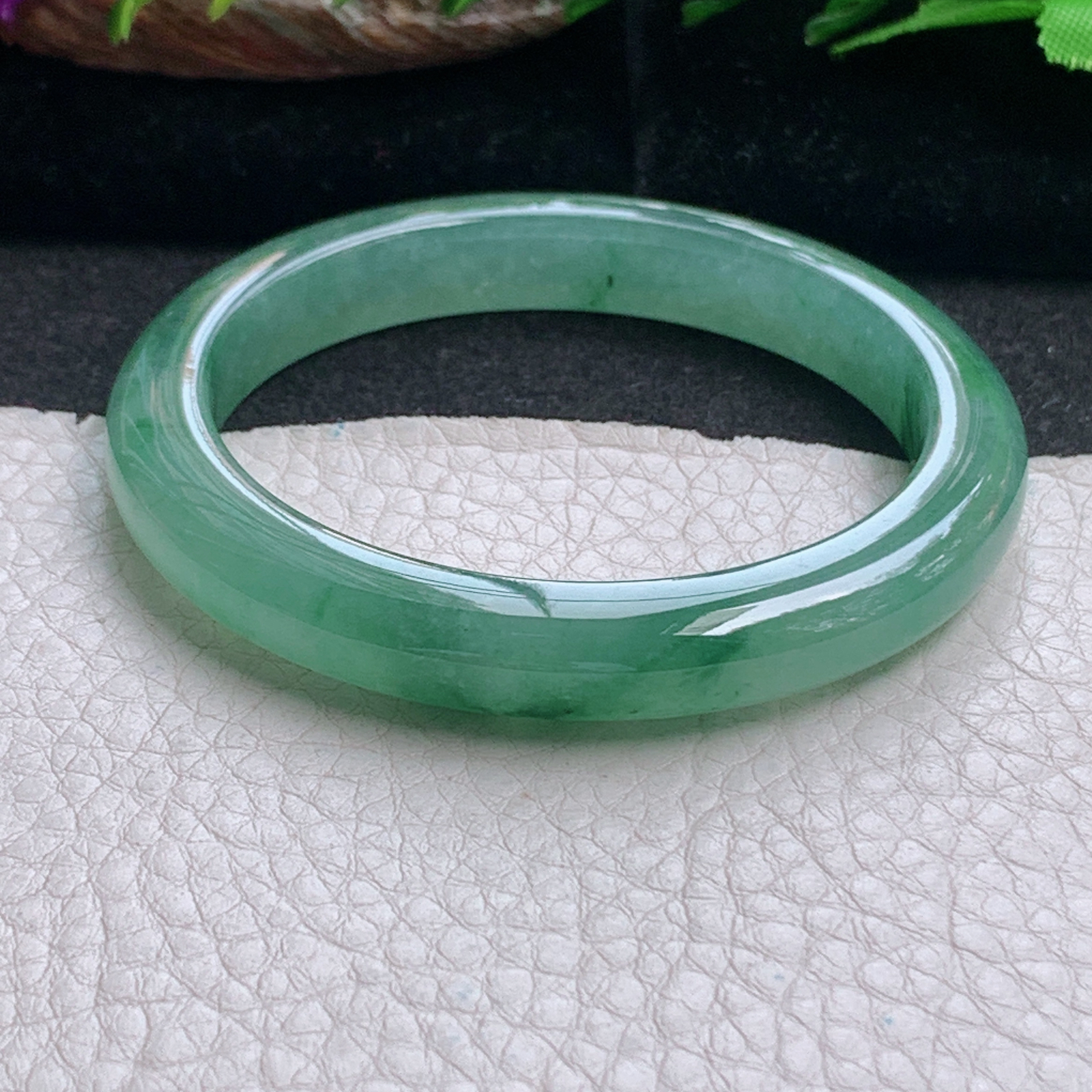 js小圈口52.8*9*8平安镯 天然缅甸翡翠a货手镯冰油飘花秀气正圈玉镯子