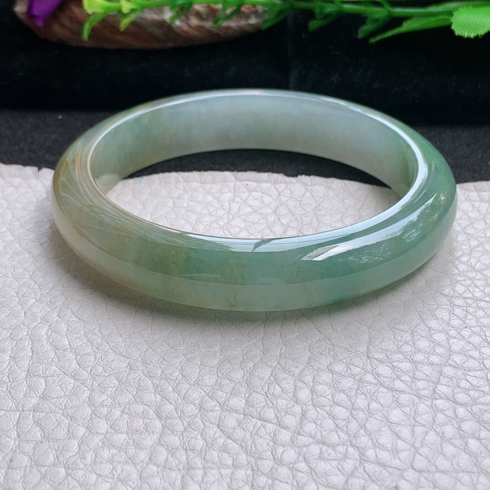 h三彩款57.5*12*8平安镯 天然缅甸翡翠a货手镯冰三彩正圈玉镯子