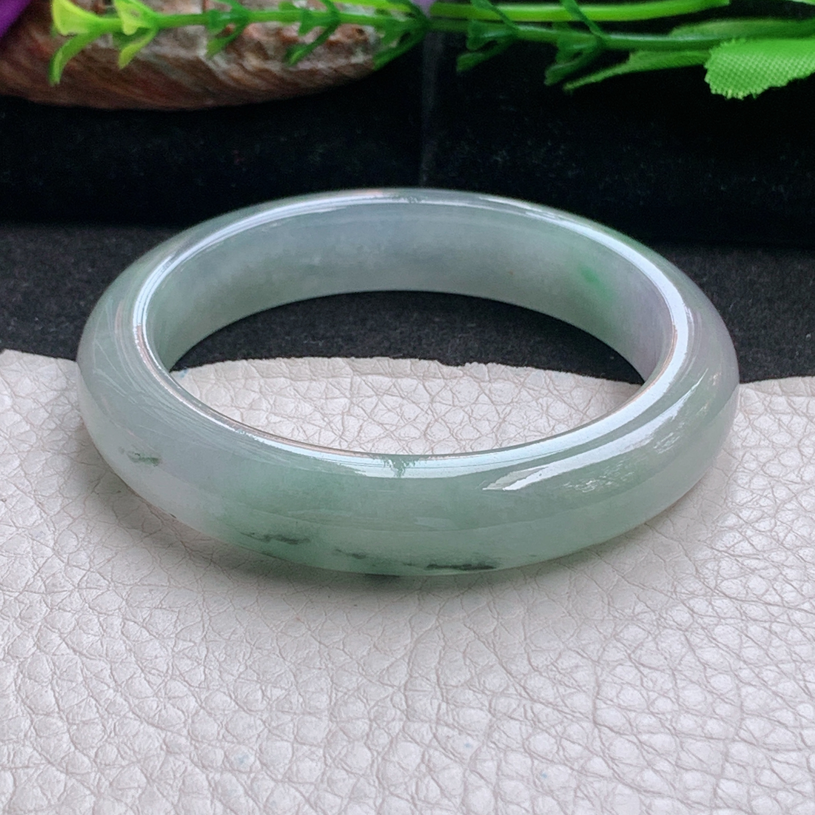 ss小圈口52*11.3*8.7平安镯 天然缅甸翡翠a货手镯冰飘花秀气 正圈玉镯子