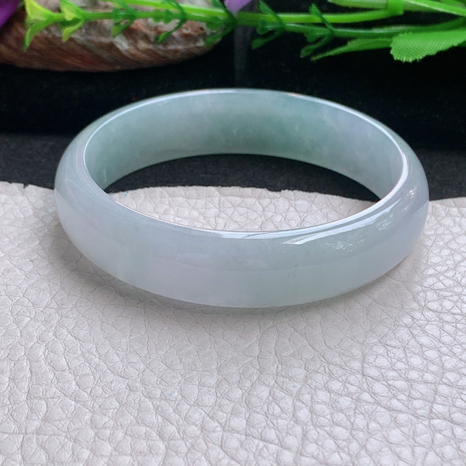 hy实拍56.8*13.8*6.5平安镯 天然缅甸翡翠a货手镯冰润浅绿正圈玉镯子