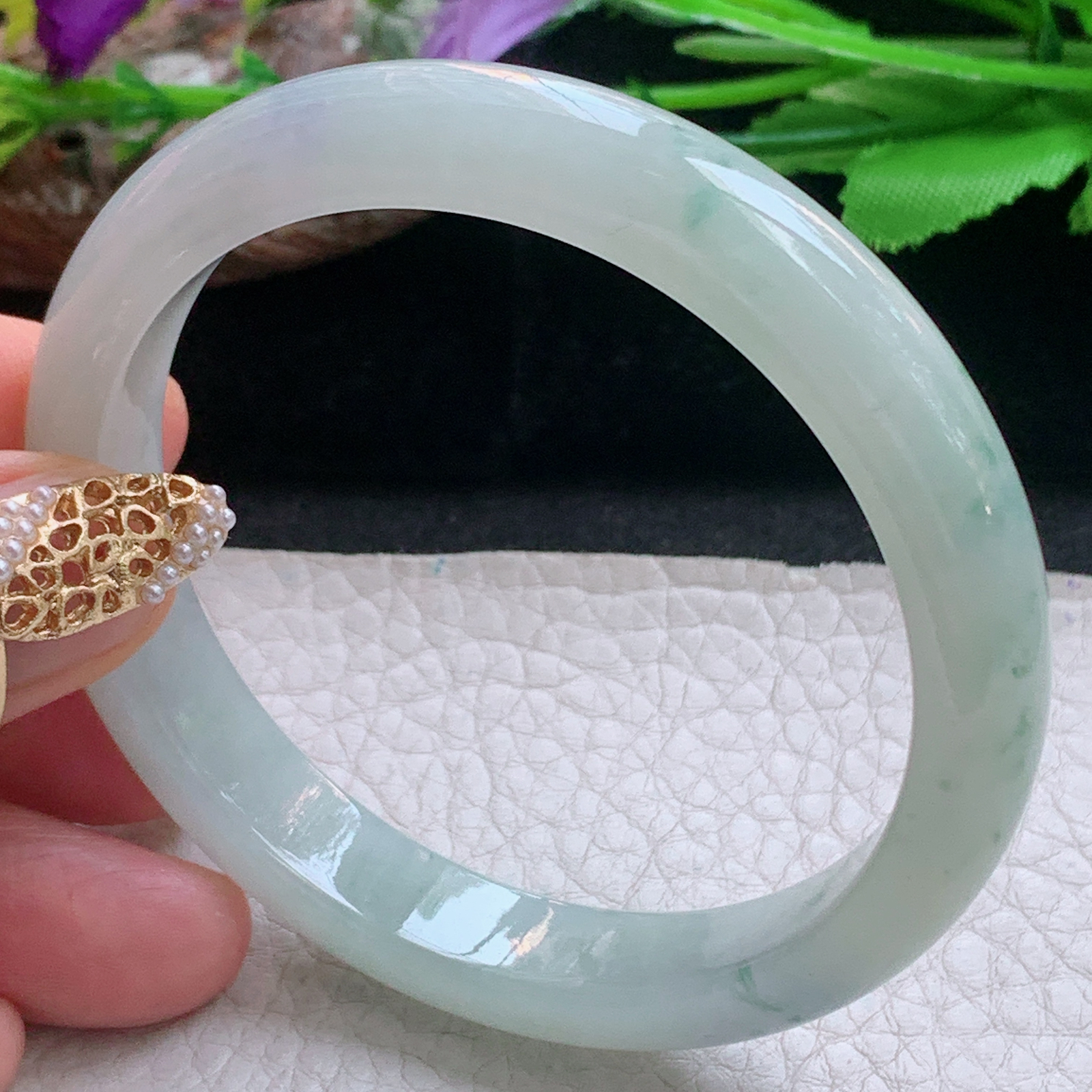 xx实拍56*10.5*7.5平安镯 天然缅甸翡翠a货手镯飘花秀气正圈叮当镯