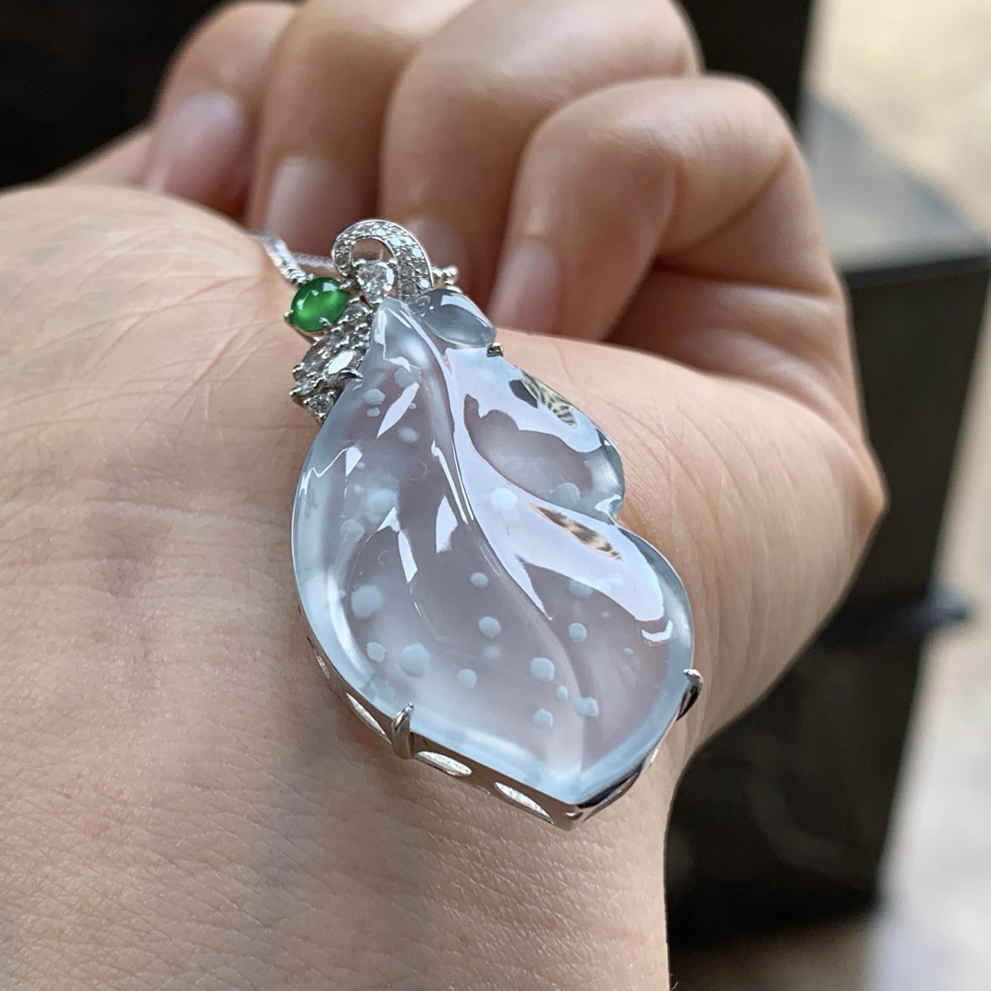 金钻镶嵌高冰雪花棉叶子^_^特色 种水好