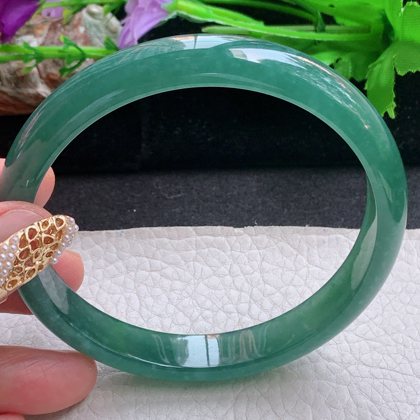 nc大圈口68*12*7.2平安镯 天然翡翠a货手镯冰蓝大气正圈玉镯子